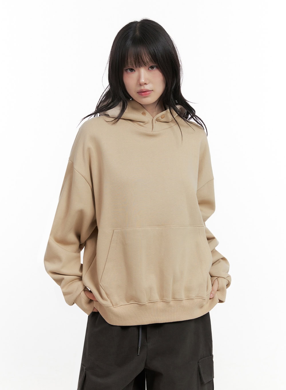Oversized Solid Hooded Sweatshirt IN427