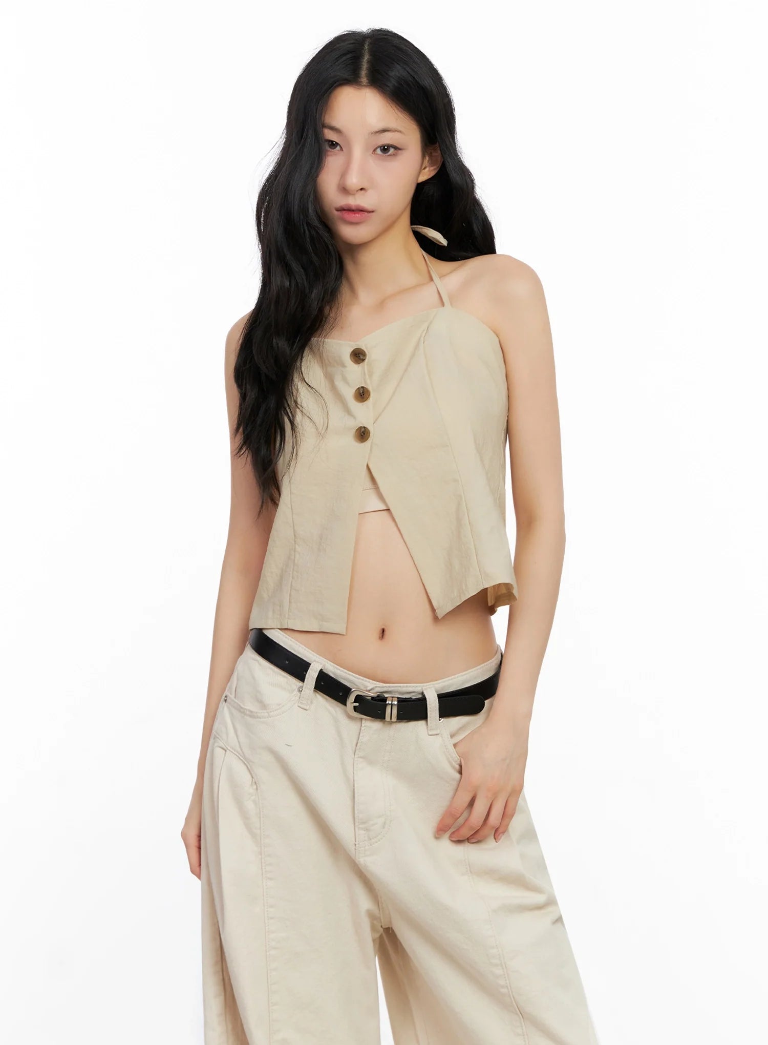 Buttoned Halter Neck Top IG508