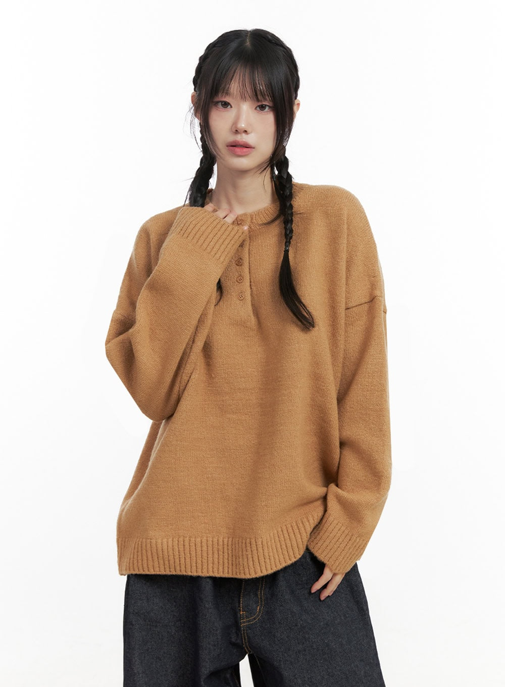 Oversized Henley Neck Sweater IN427