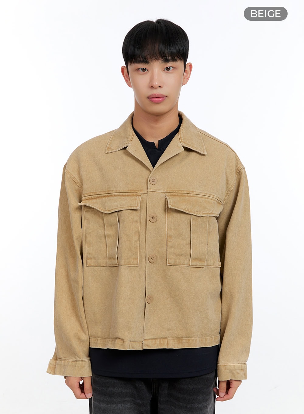 Men's Washed Crop Pocketed Cotton Jacket IG422