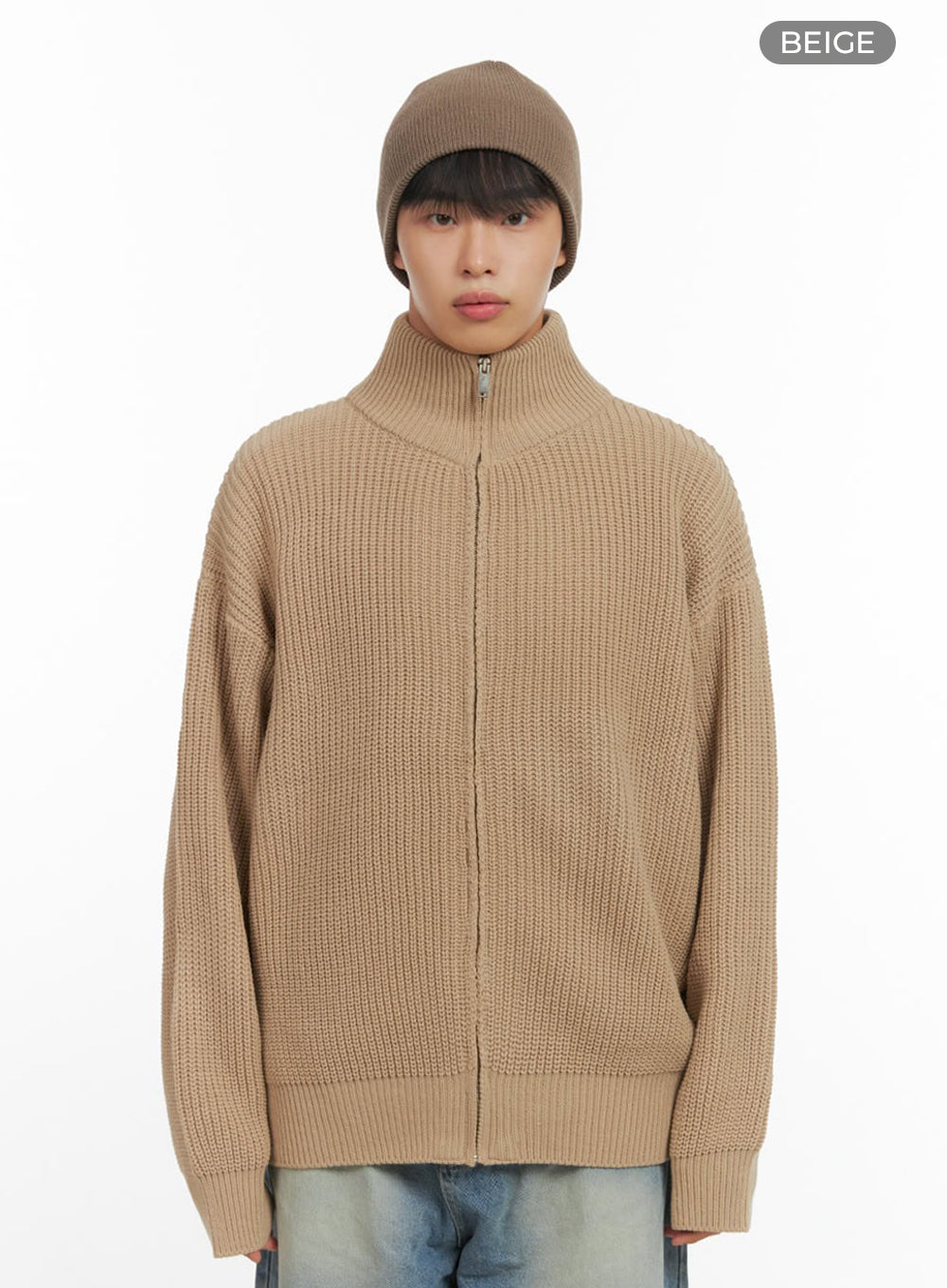 Men's Turtle Neck Cable Zip-Up Knit IO420