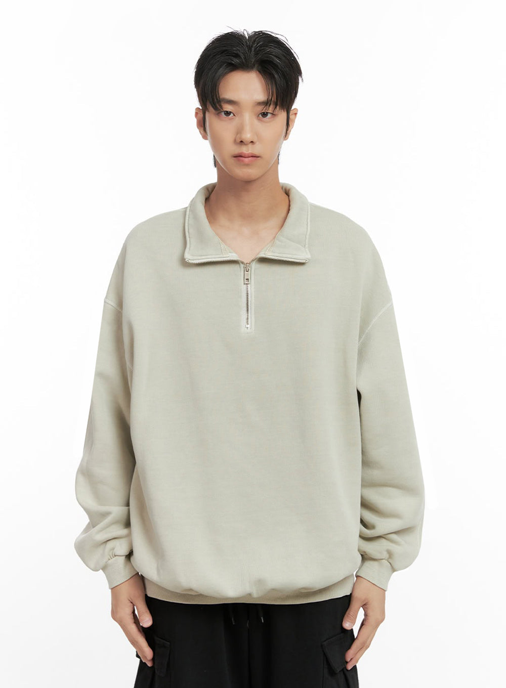 Men's Washed Cotton Half-Zip Crewneck ID406