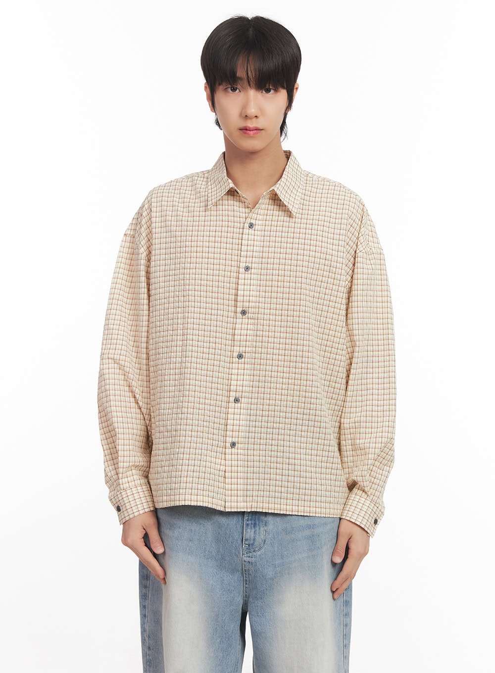 Men's Loose-Fit Checkered Collared Shirt IA510