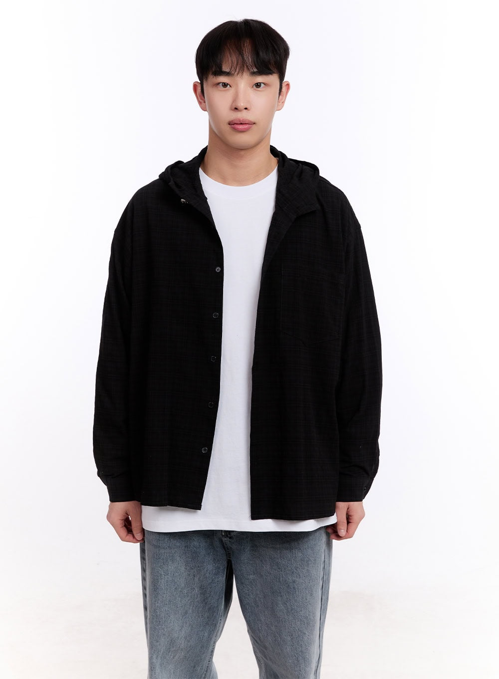 Men's Loose-Fit Plaid Hooded Shirt IM512