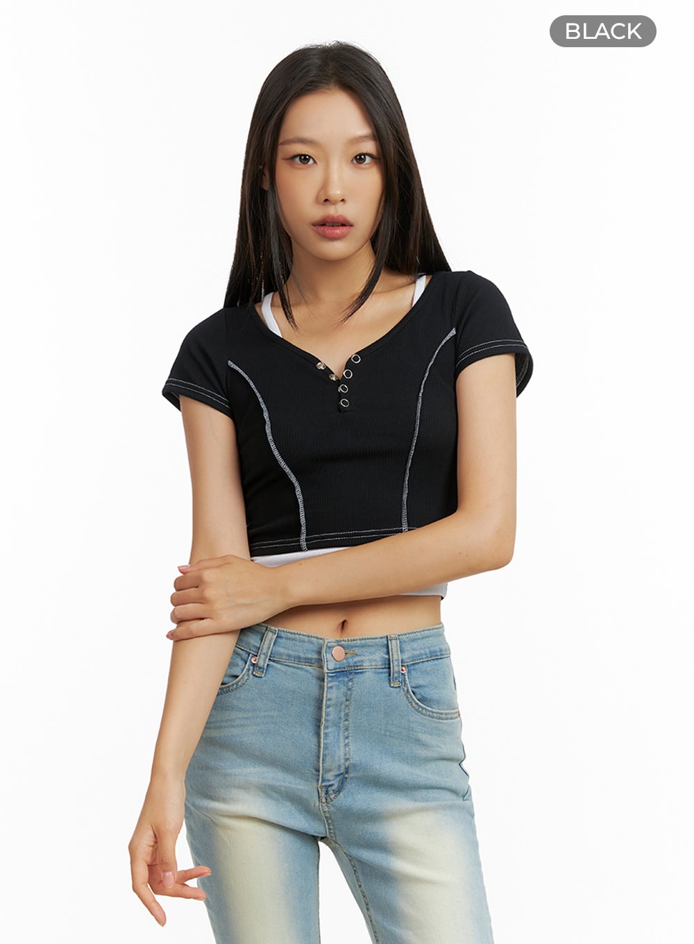 V-Neck Buttoned Crop Top IL409