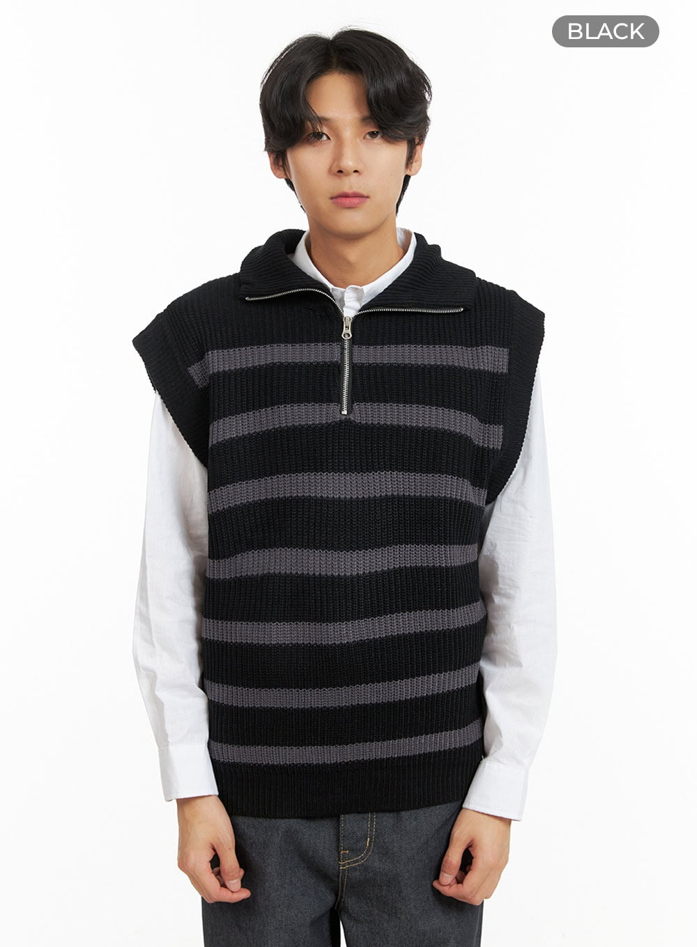 Men's Half Zip-Up Stripe Vest IY424