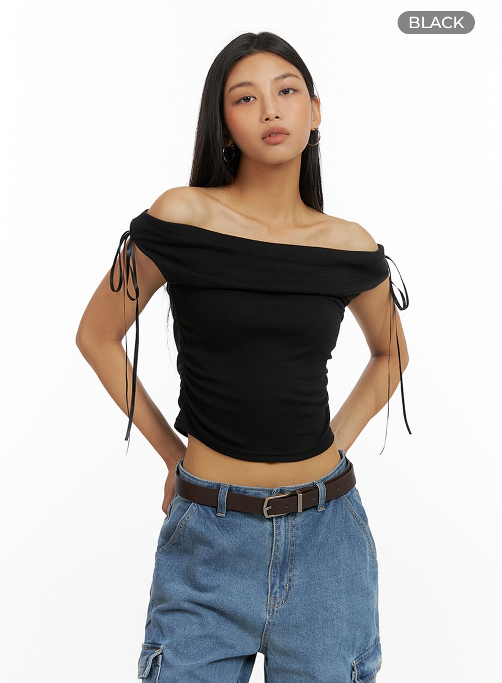 Ribbon Chic Off Shoulder Crop Top IU412