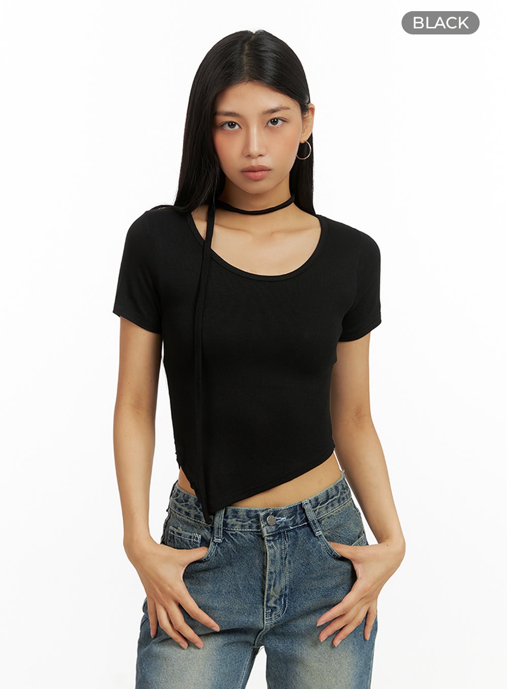 Unbalanced Solid Crop Top with Thin Scarf Set IU412