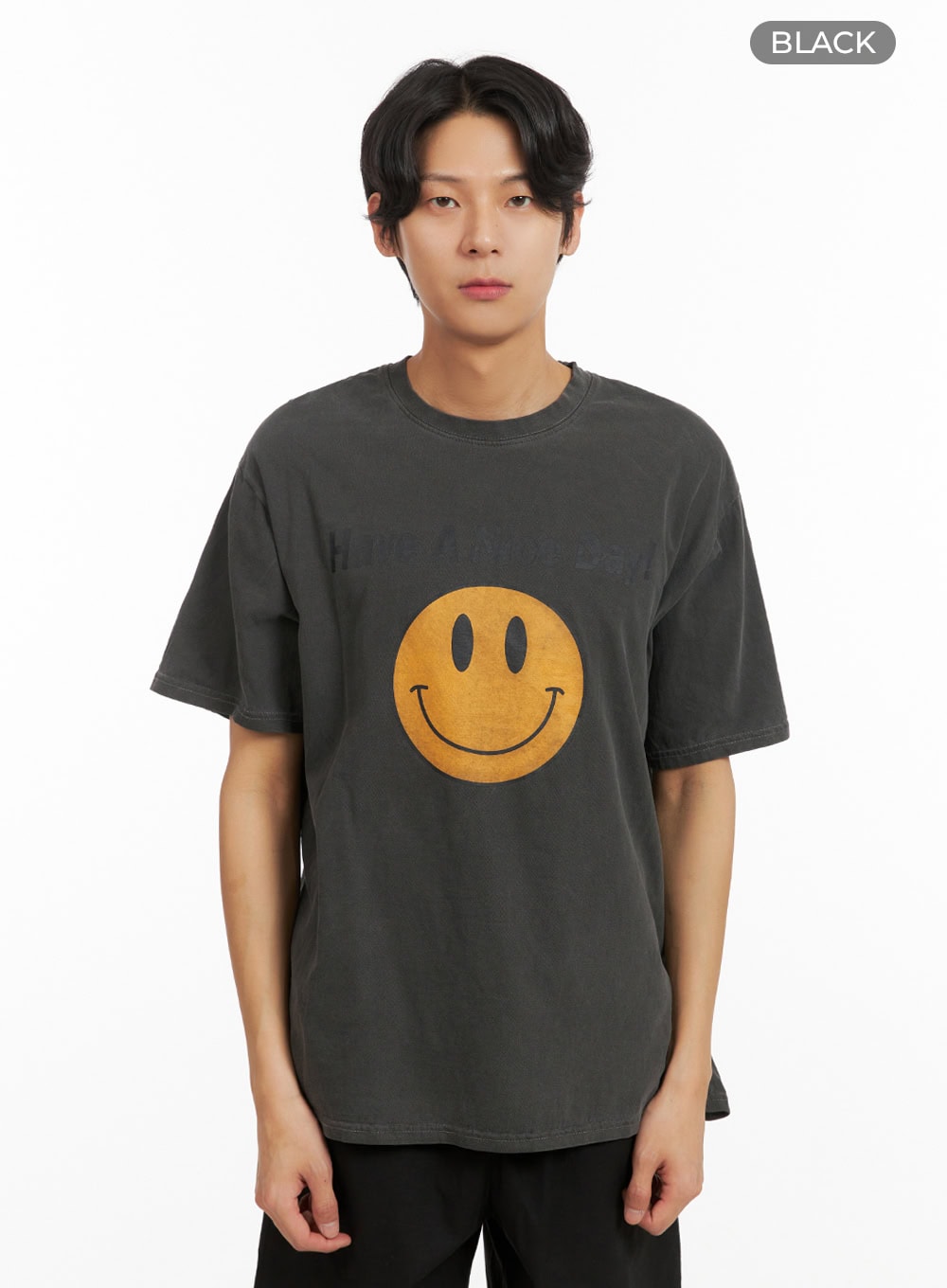 Men's Smile Graphic Lettering T-Shirt IY416