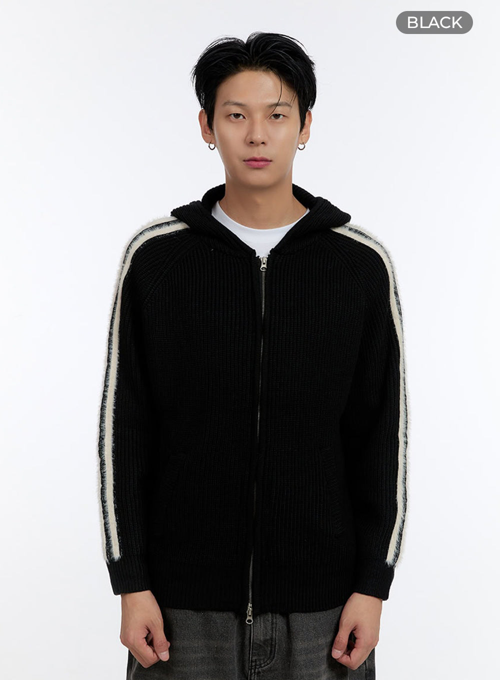 Men's Striped Double Zipper Knit Hoodie IO428