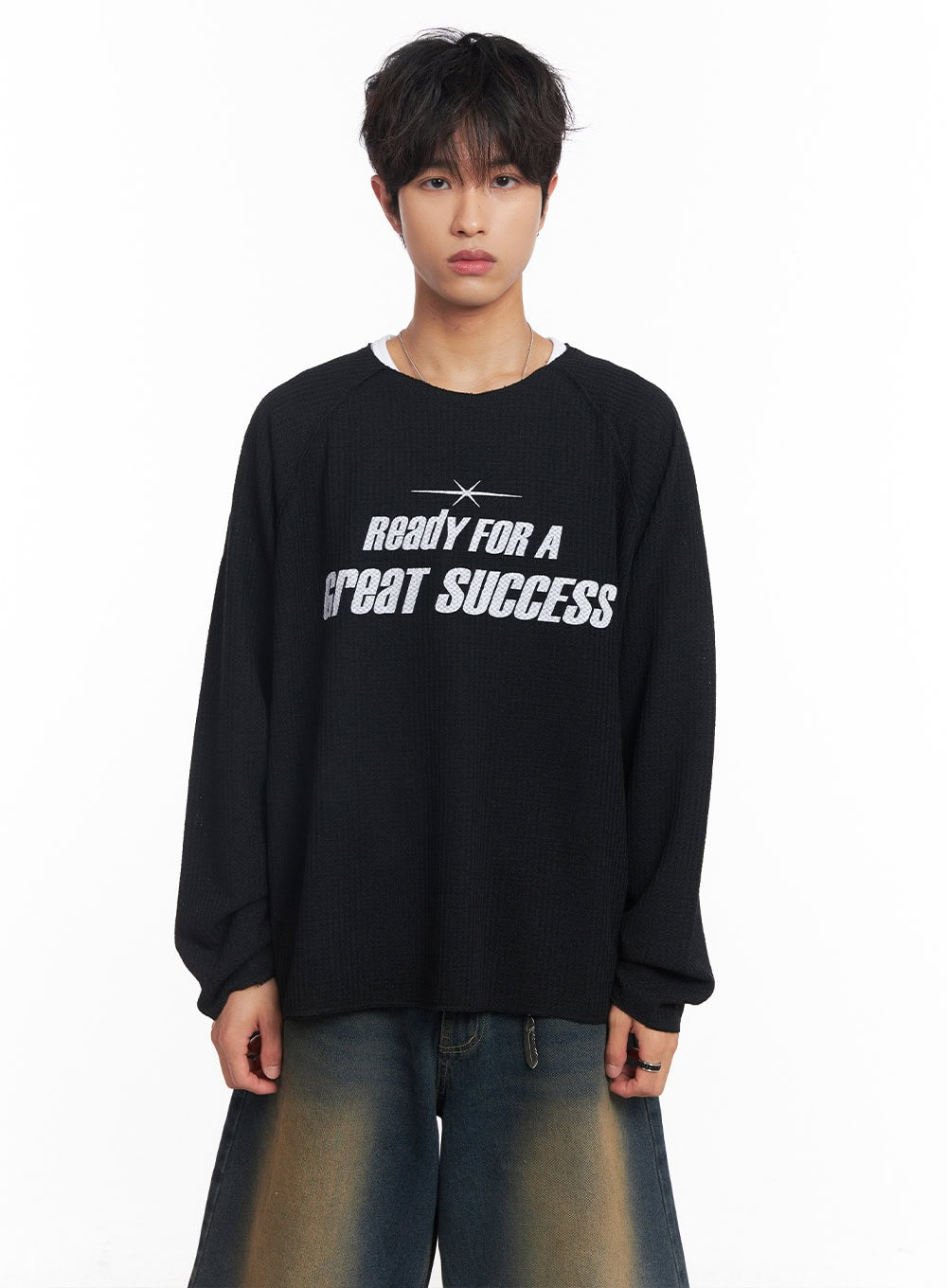 Men's Ribbed Graphic Raglan Sweatshirt IY508