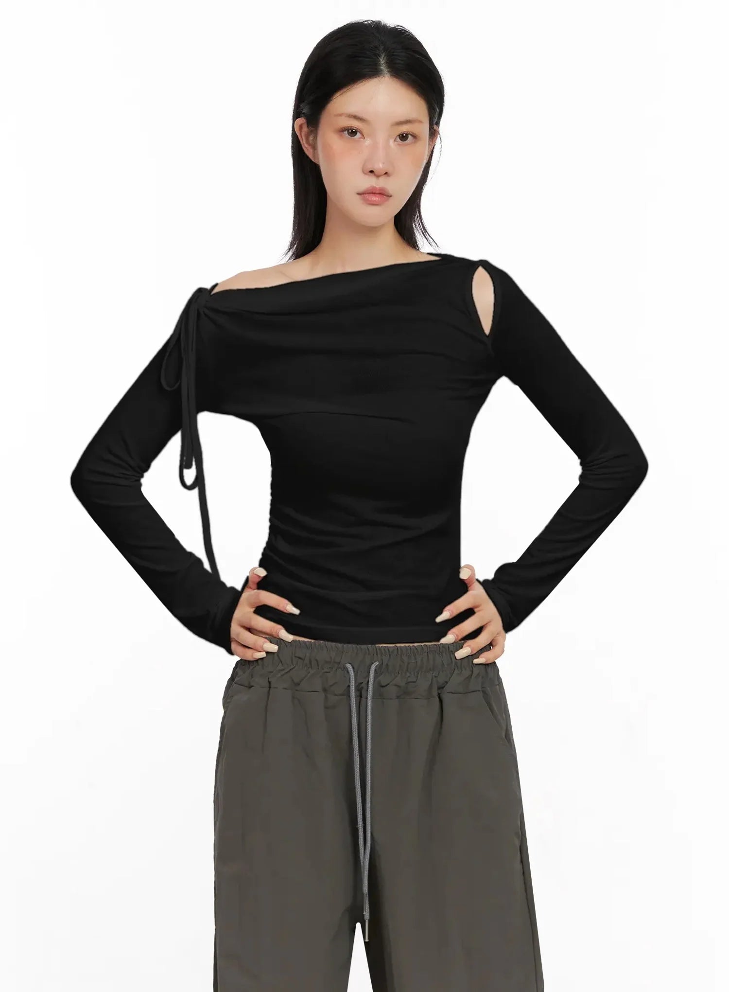 Asymmetric Cut-Out Long Sleeve Top IS515