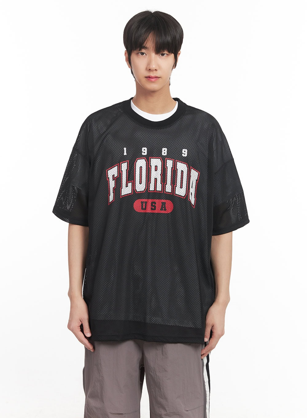 Men's Oversized Graphic Mesh T-Shirt IA510