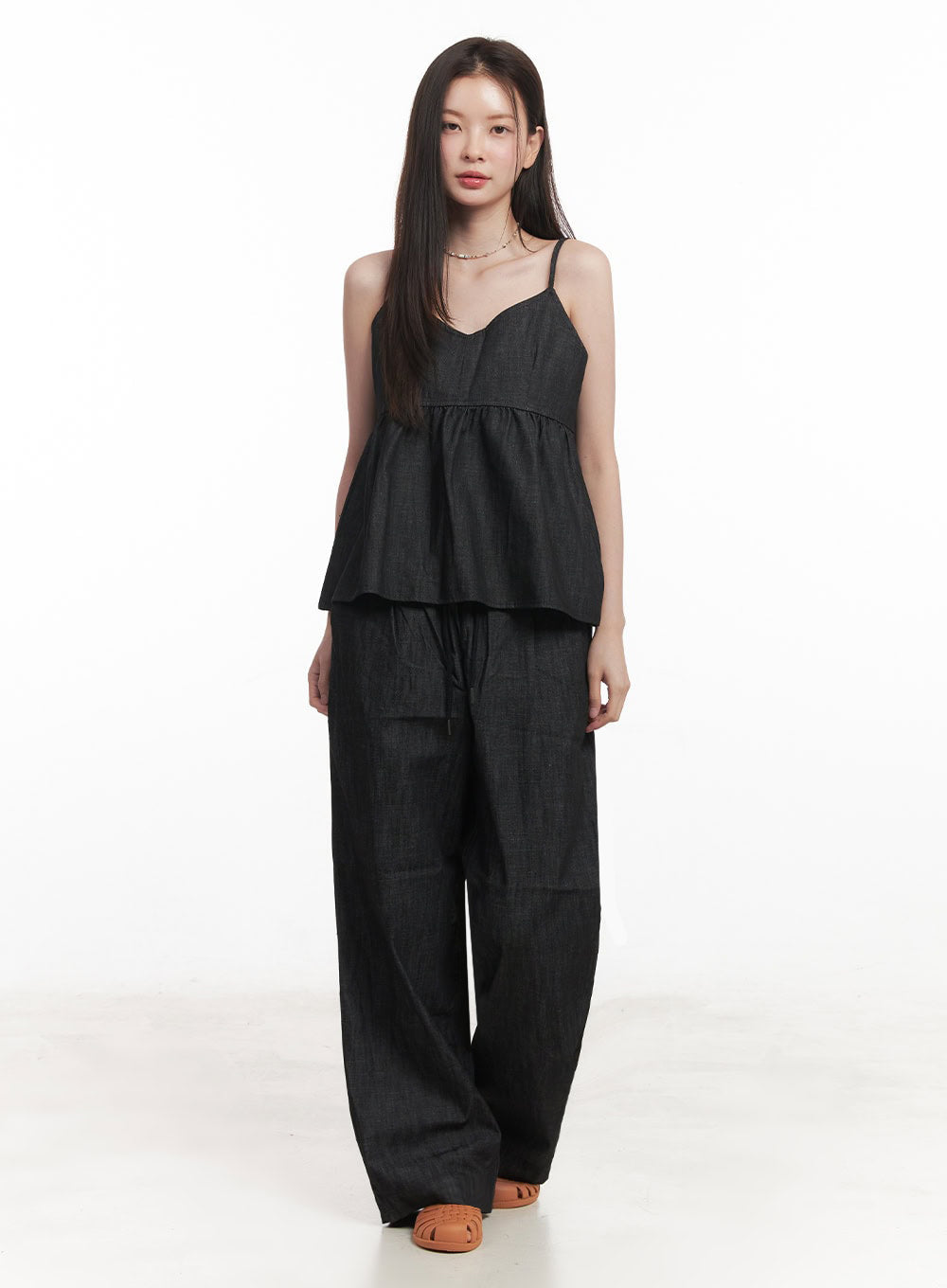 Cotton Flare V-Neck Denim Cami Top IY509