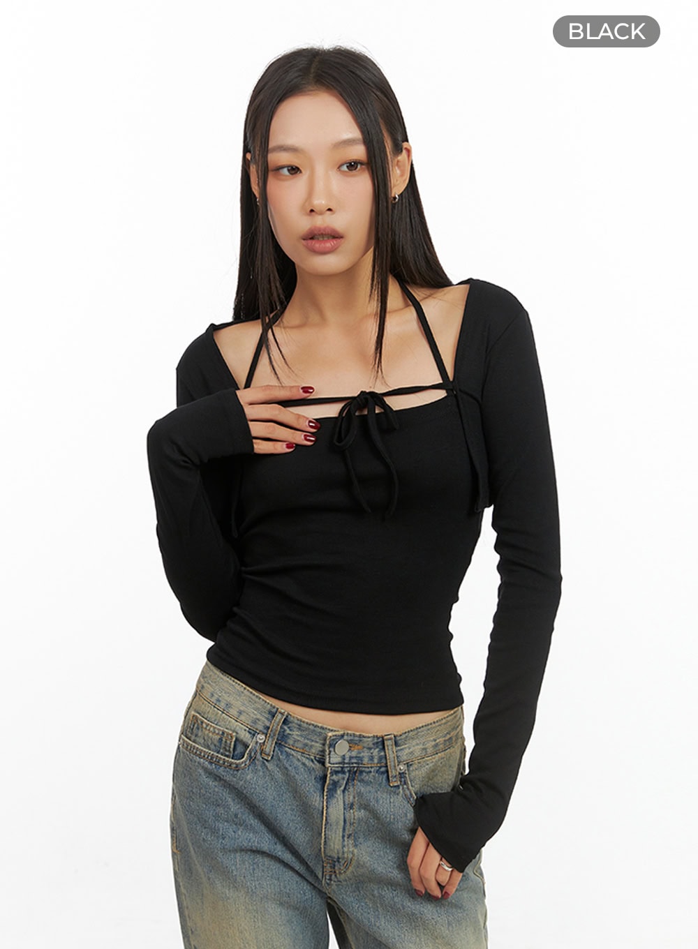 Solid Strap Bolero Cardigan and Cami Set IS427