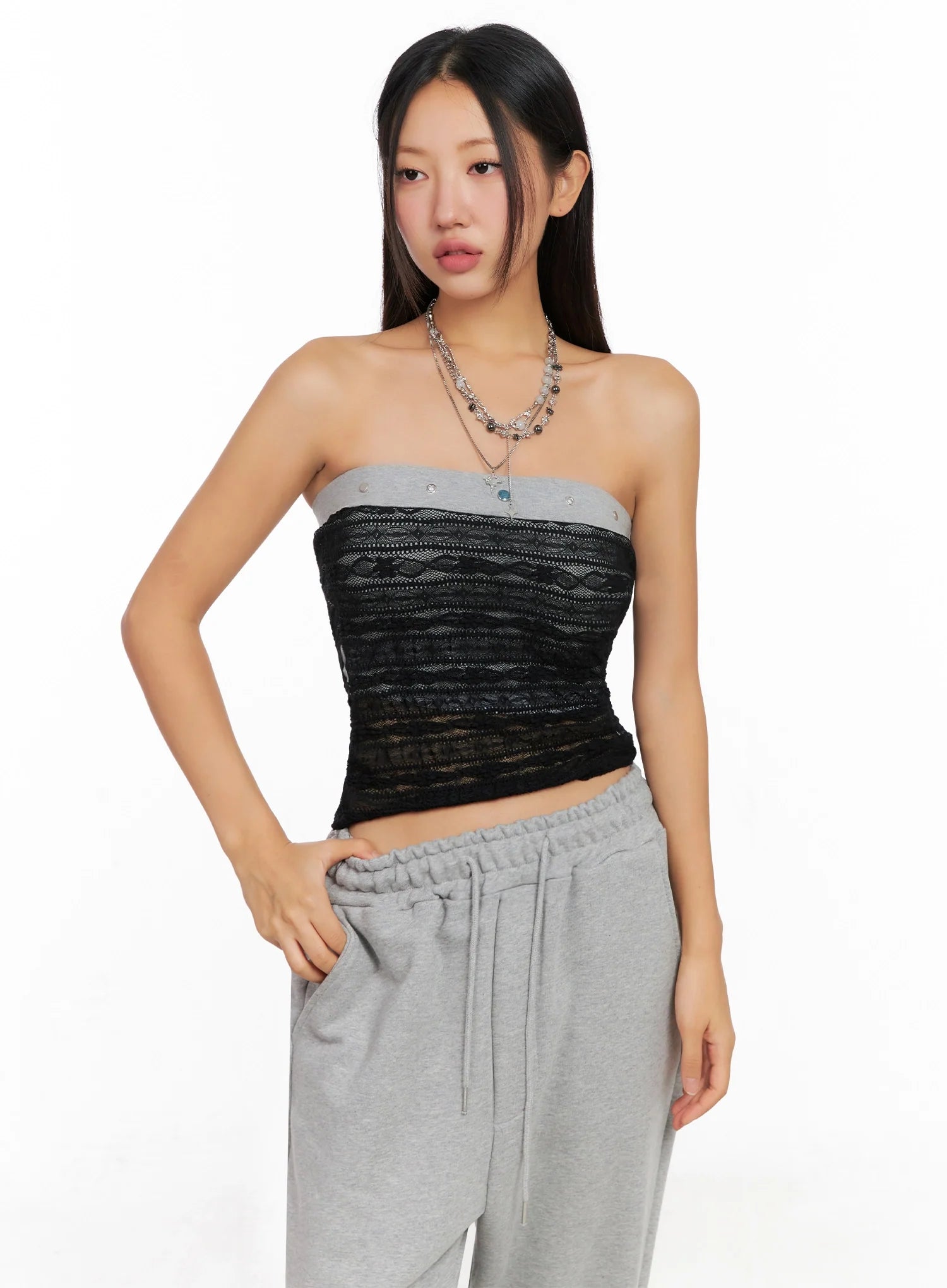 Studded Lace Tube Top IG528