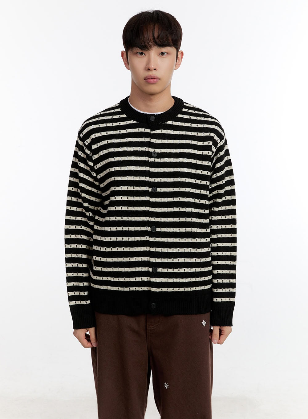 Men's Striped Button-Up Cardigan IA504