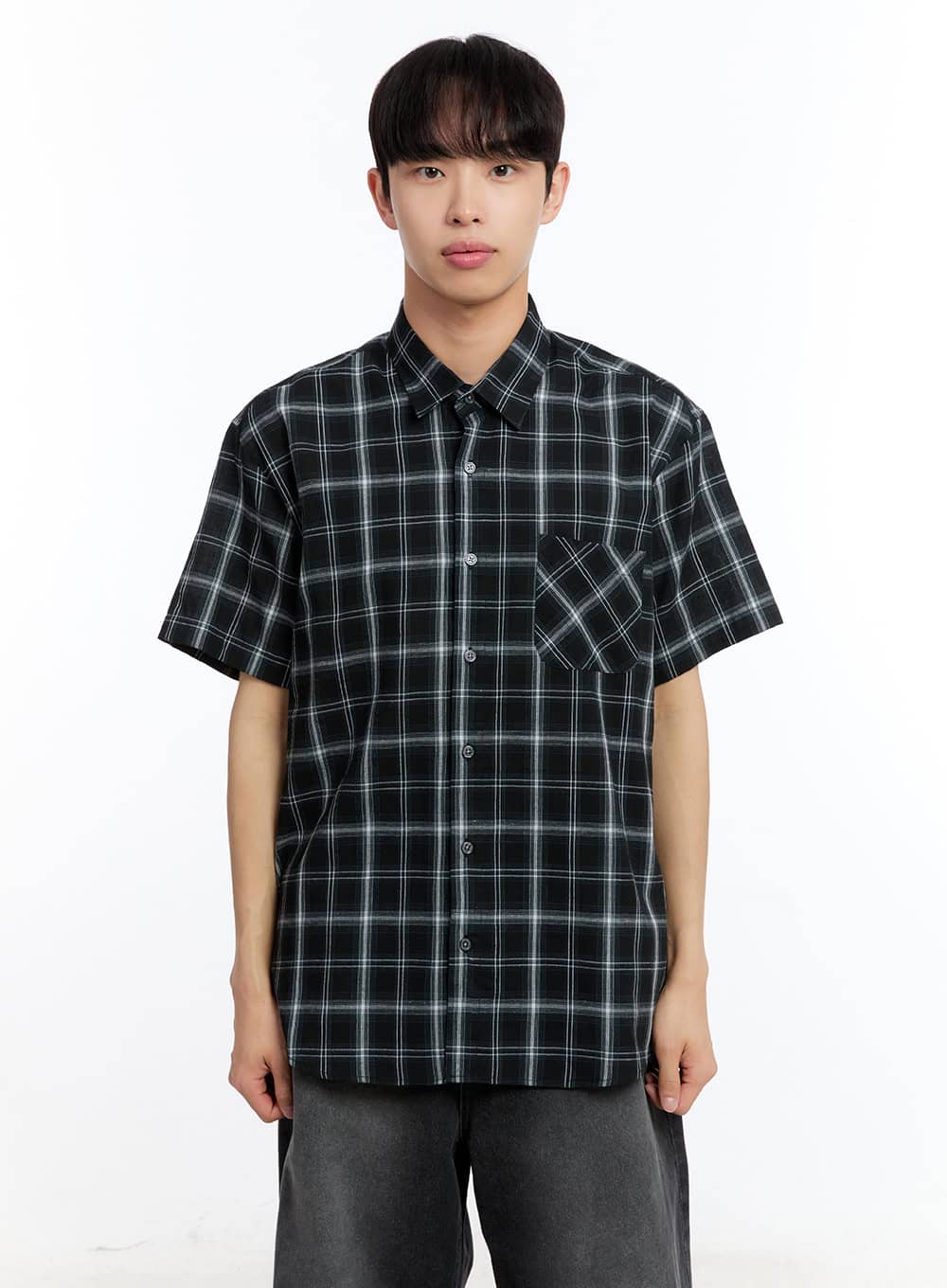 Men's Check Collared Short-Sleeve Shirt IY530