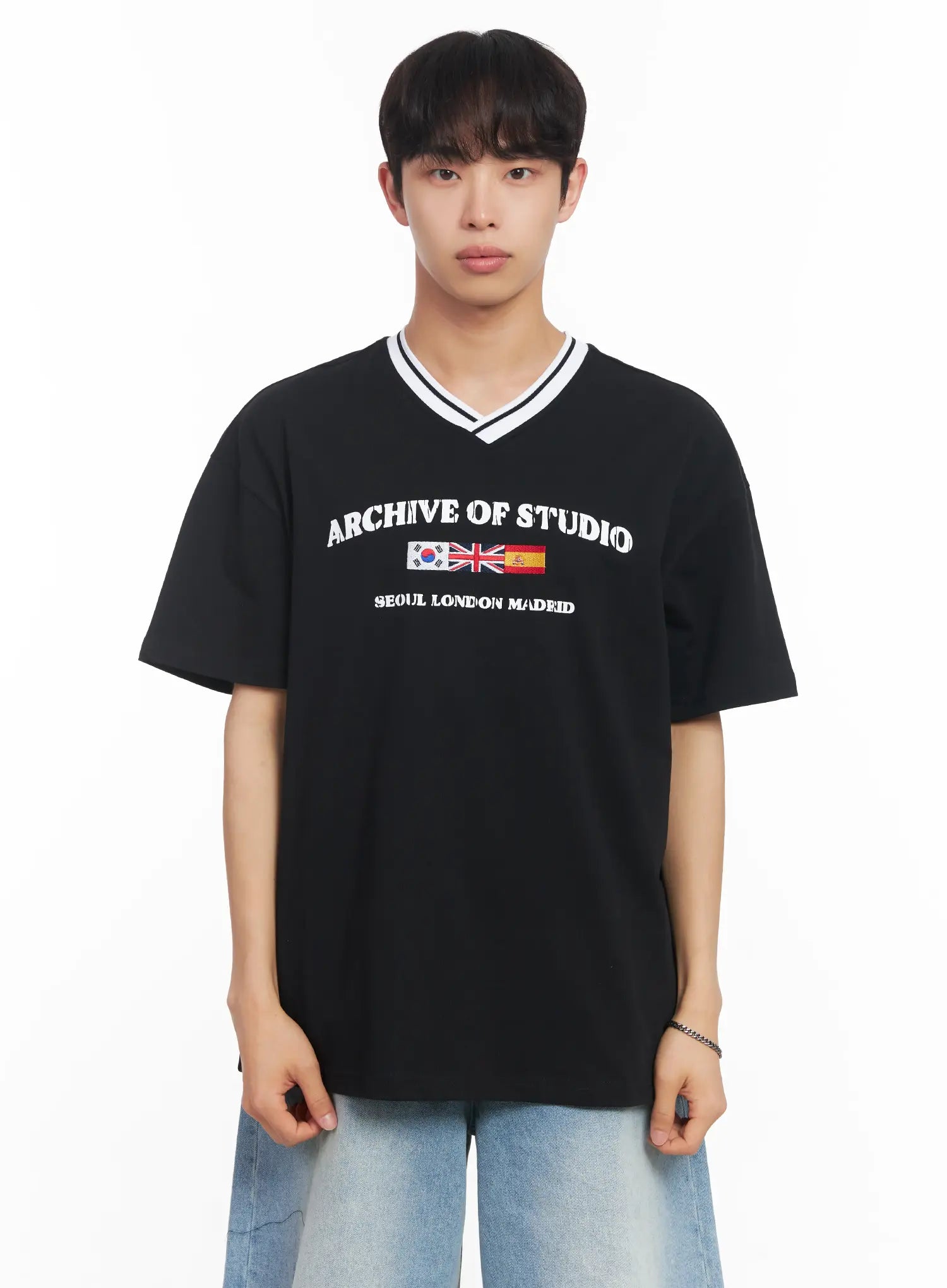 Men's V-Neck Two-Tone Tee IU518