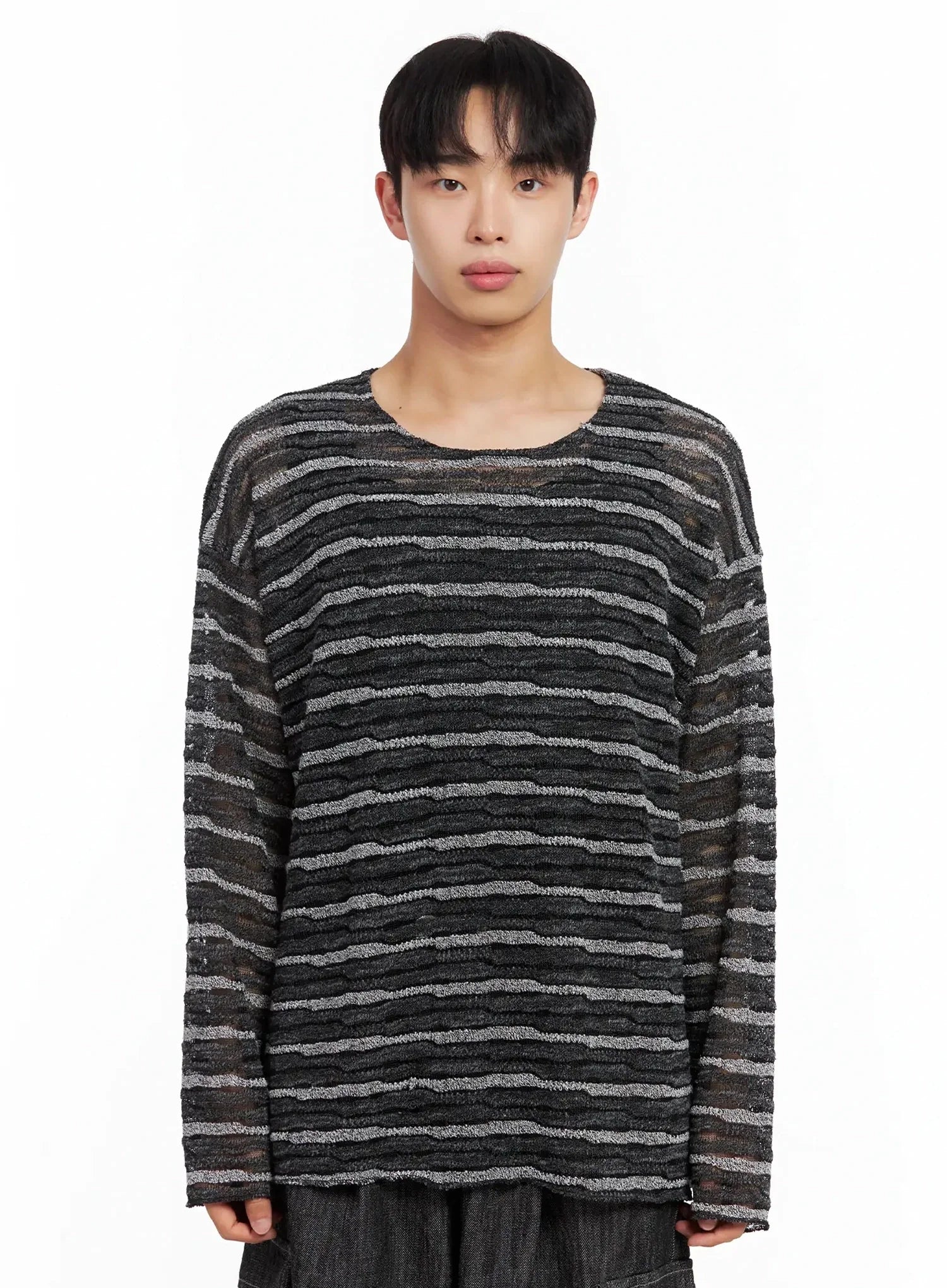 Men's Striped Knit Long-Sleeve Top IL516