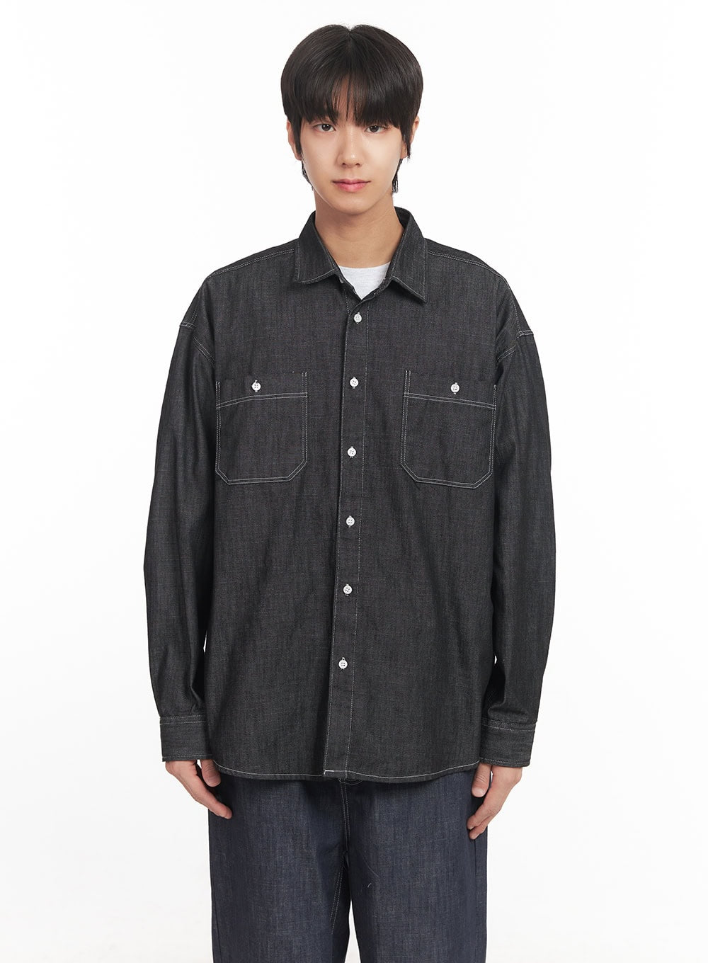 Men's Stitched Button-Up Denim Shirt IA510
