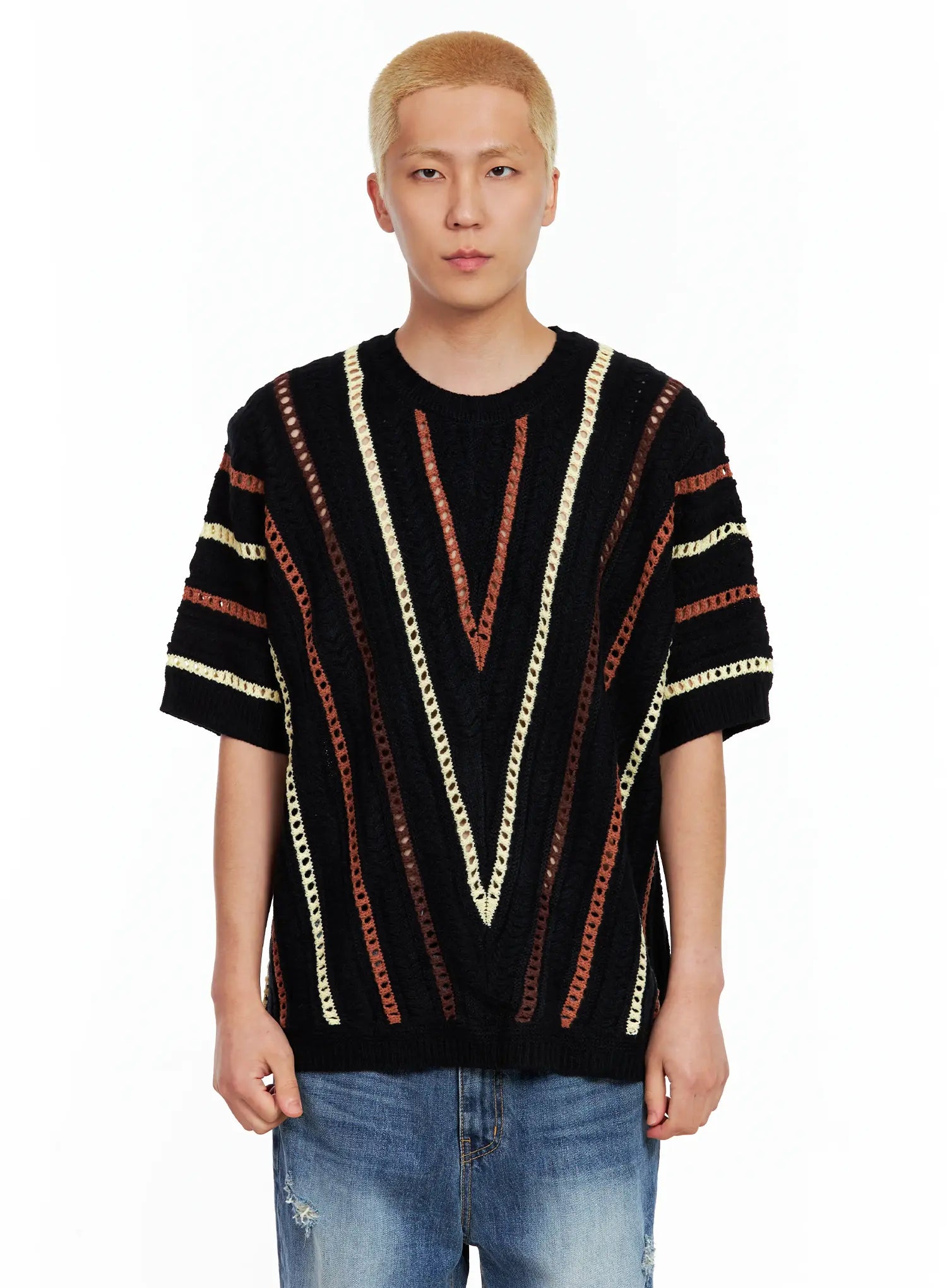Men's Textured Contrast Knitted Tee IL511