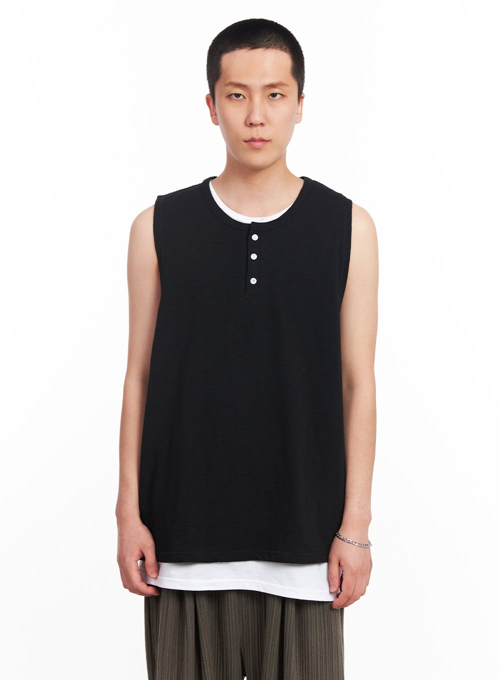 Men's Layered Henley Tank IU512