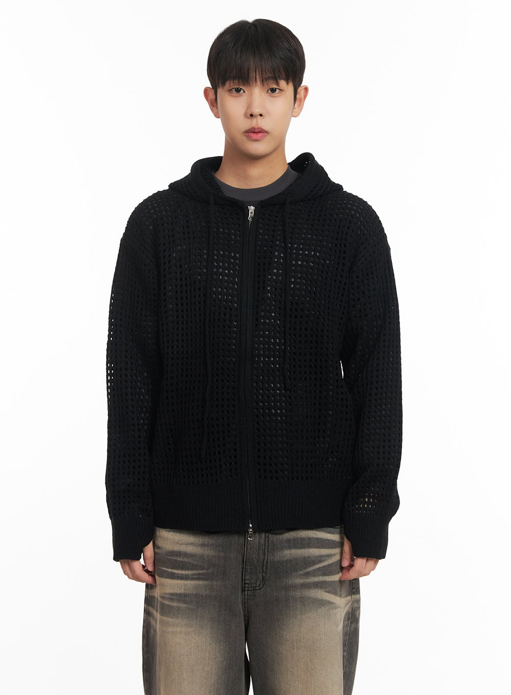 Men's Mesh Knit Hooded Zip-Up Jacket IM514