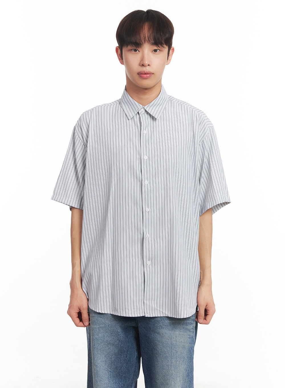 Men's Short Sleeve Buttoned Striped Shirt IA521