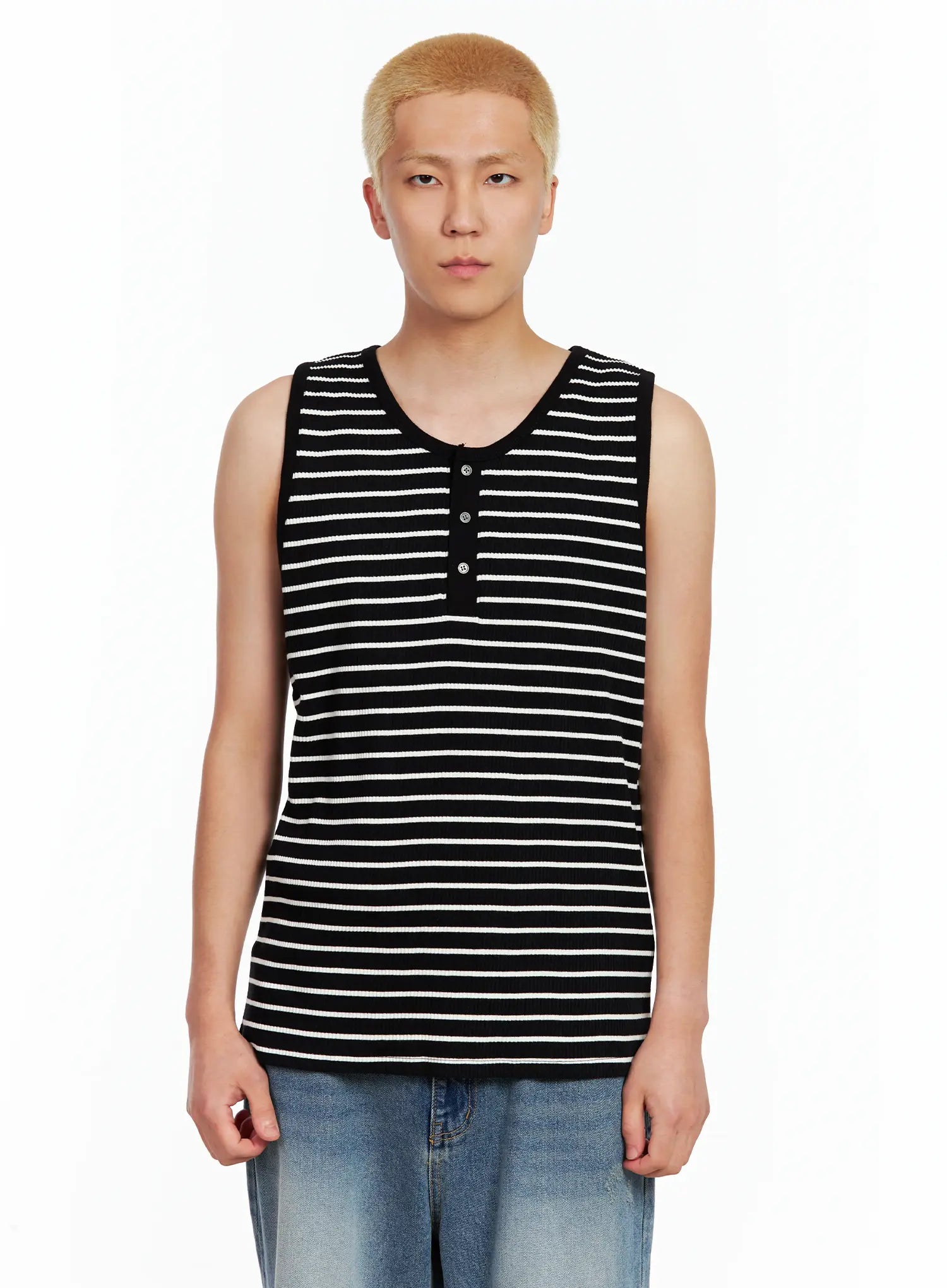 Men's Striped Henley Tank Top IL511