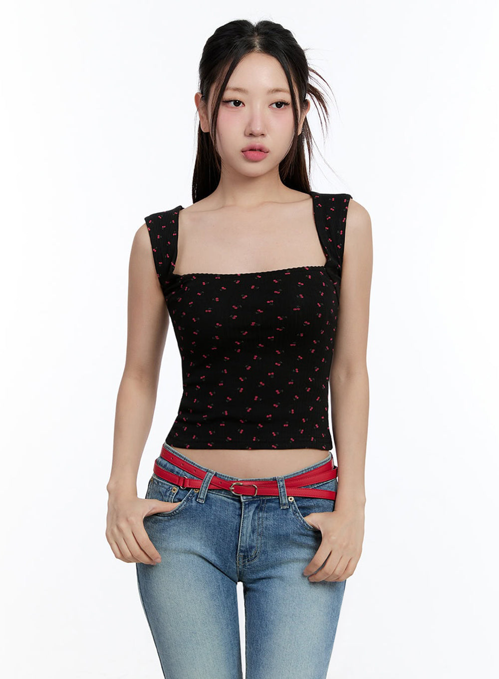 Cherry Square-Neck Crop Top IU503