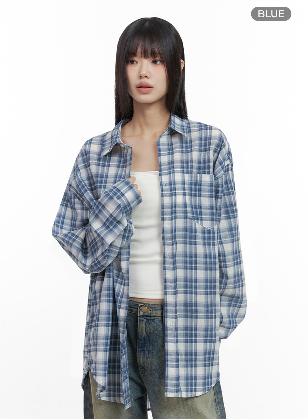 Checkered Cotton Oversized Shirt IO430