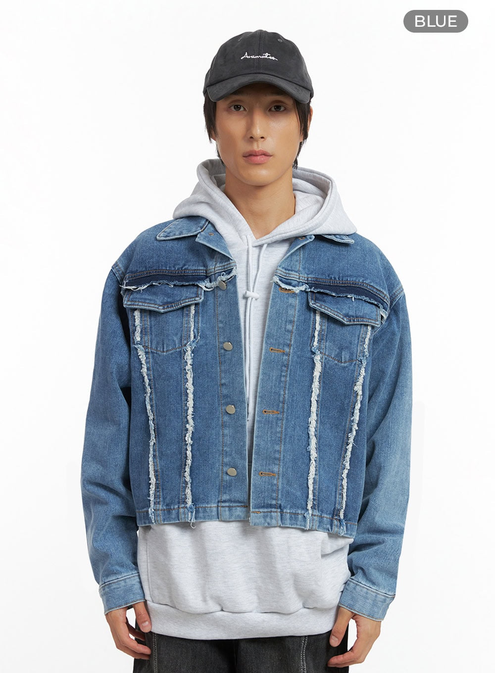 Men's Fray Detail Denim Jacket IO417