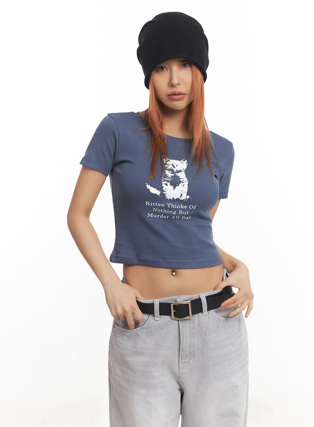 Cat Graphic Crop Top IA515