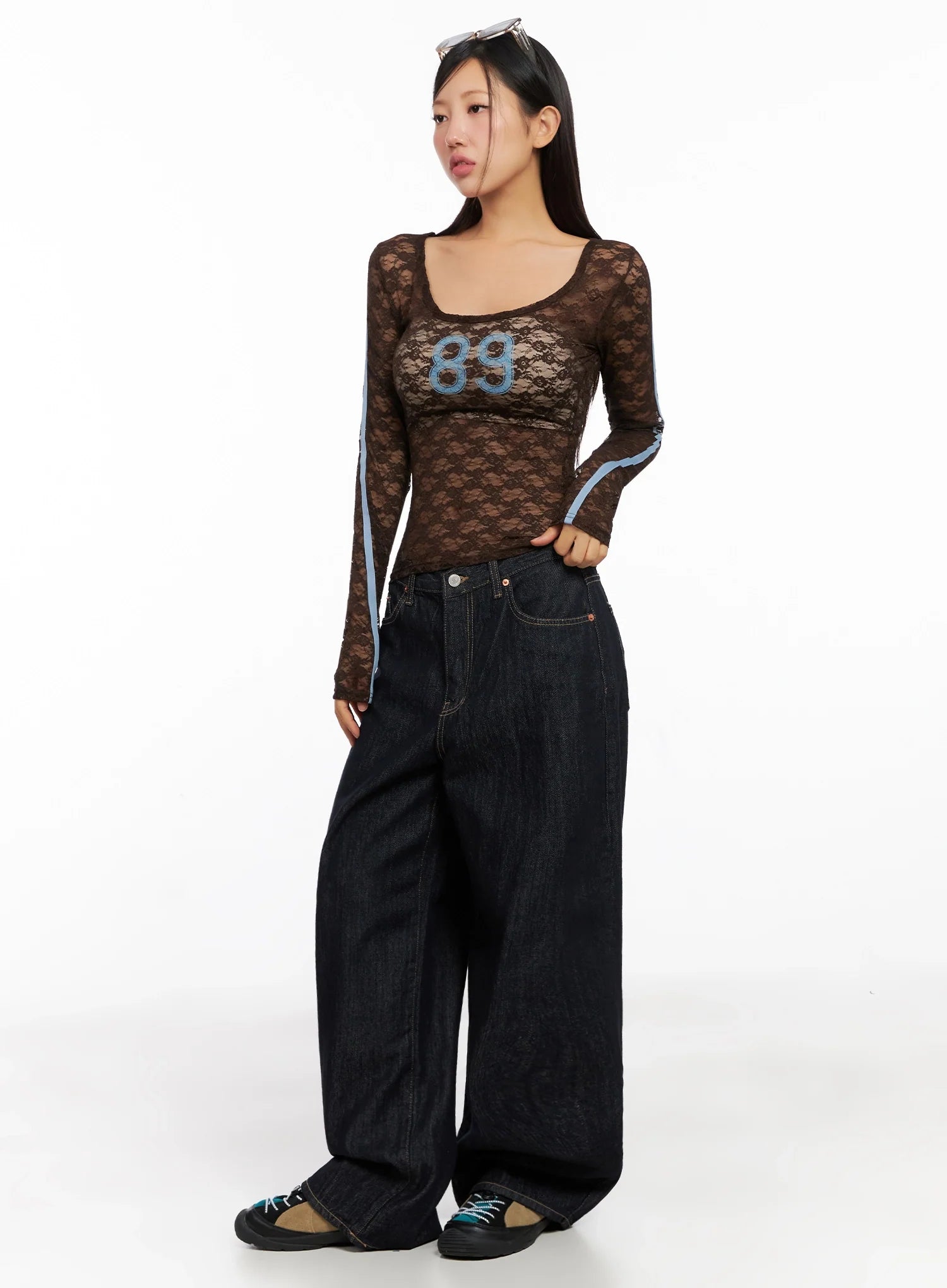 Lace Overlay Scoop Neck Top IG527