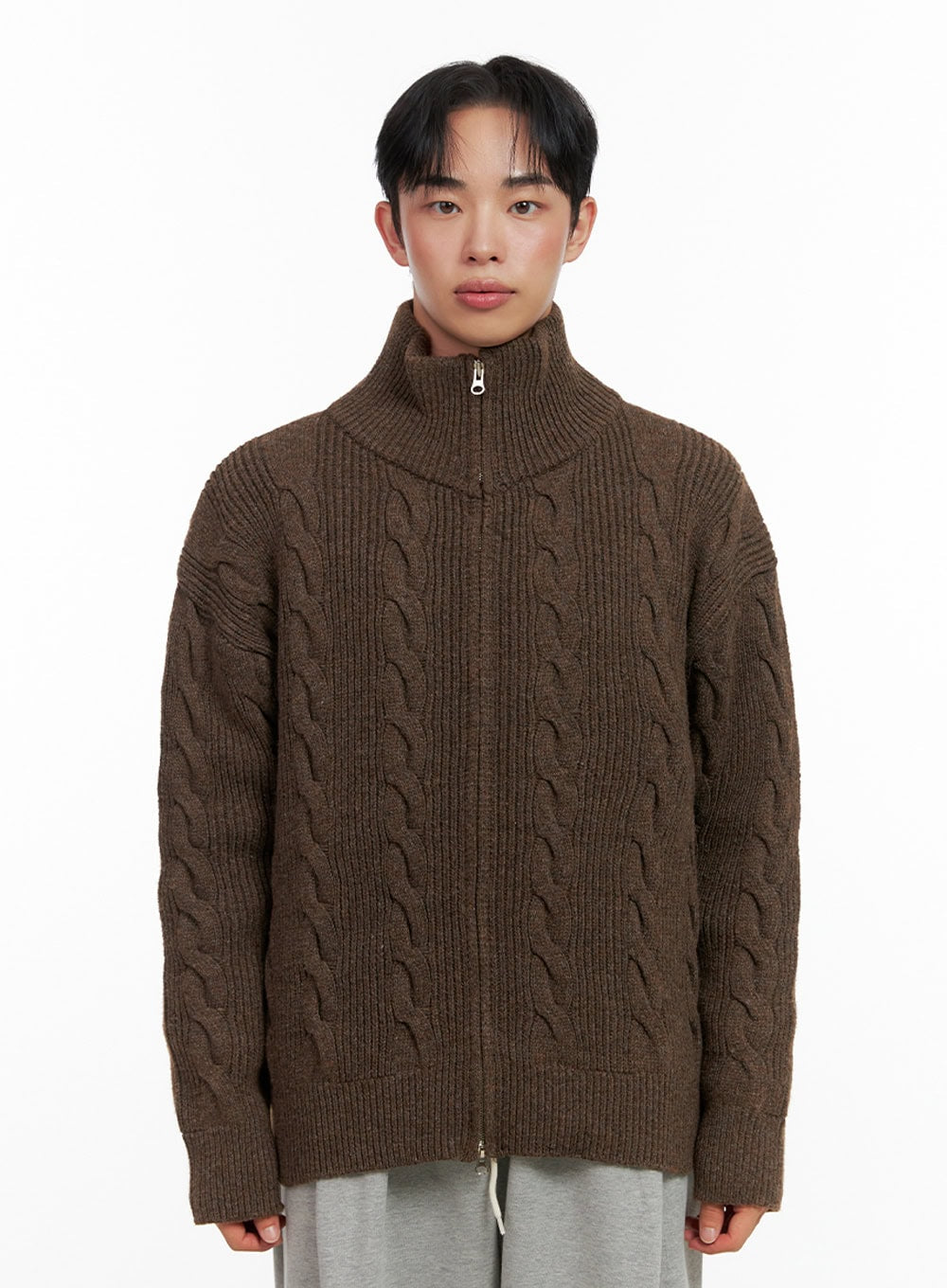 Men's Cable Knit Zip-Up Sweater IN426