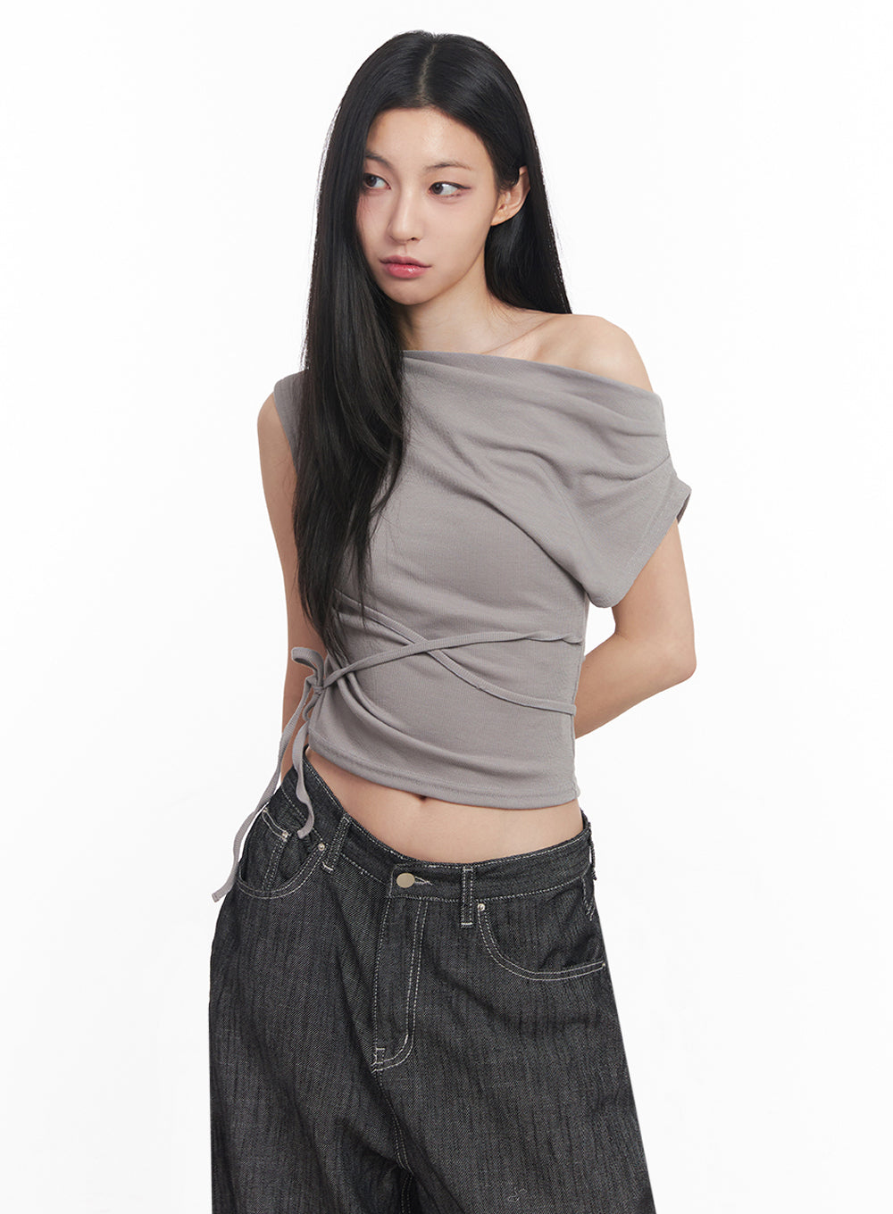 Asymmetric Short Sleeve Wrap Shirt IY516