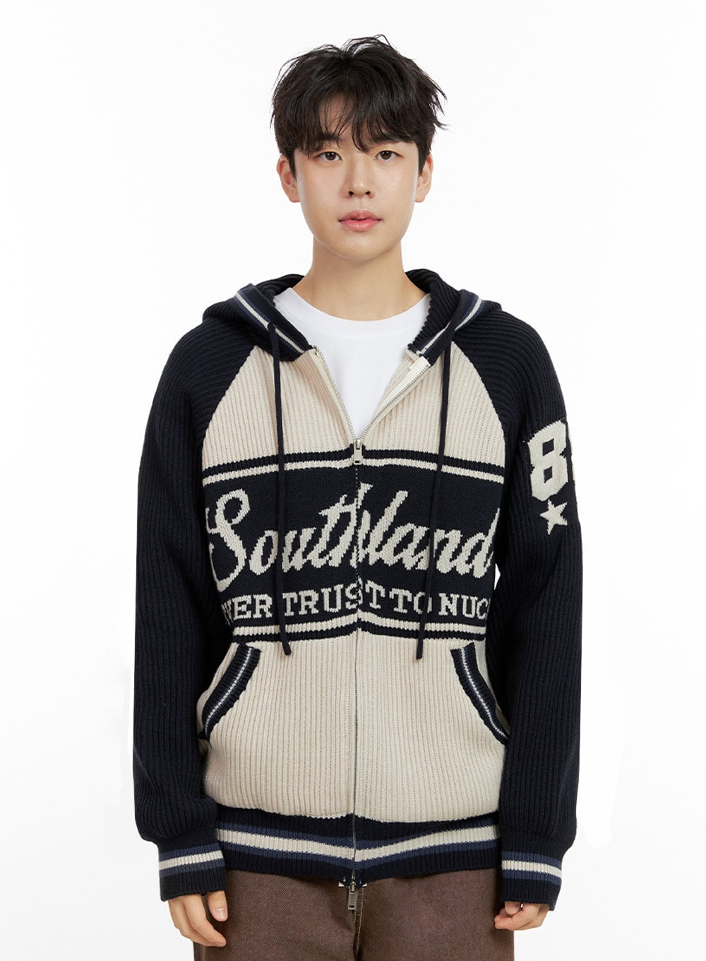 Men's Zip-Up Acrylic Hooded Sweater IN422