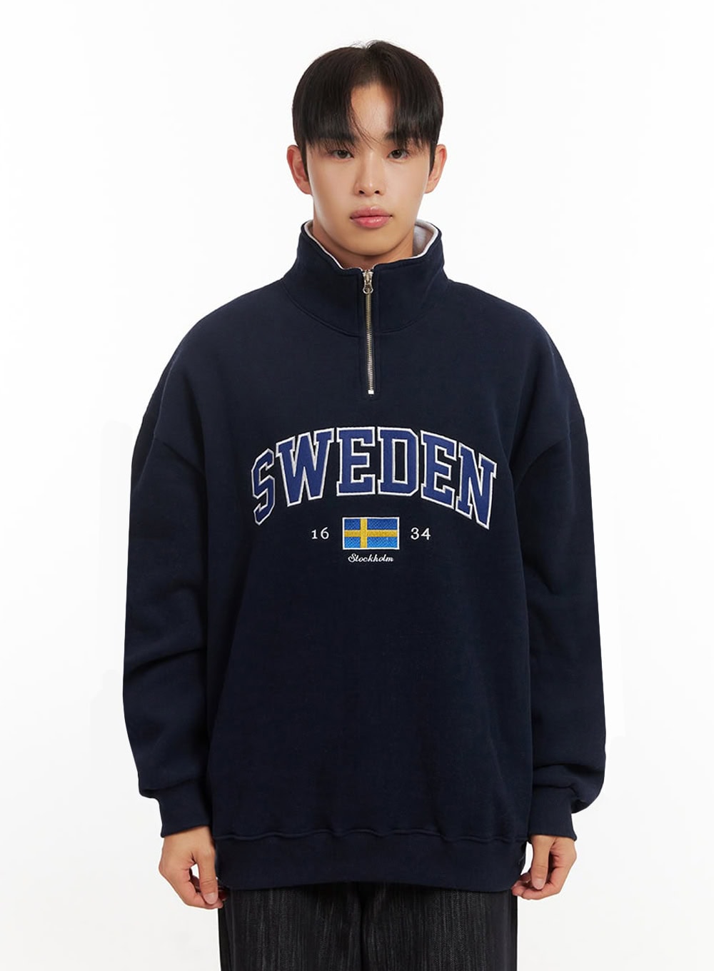 Men's Embroidered Half Zip-Up Sweatshirt ID406