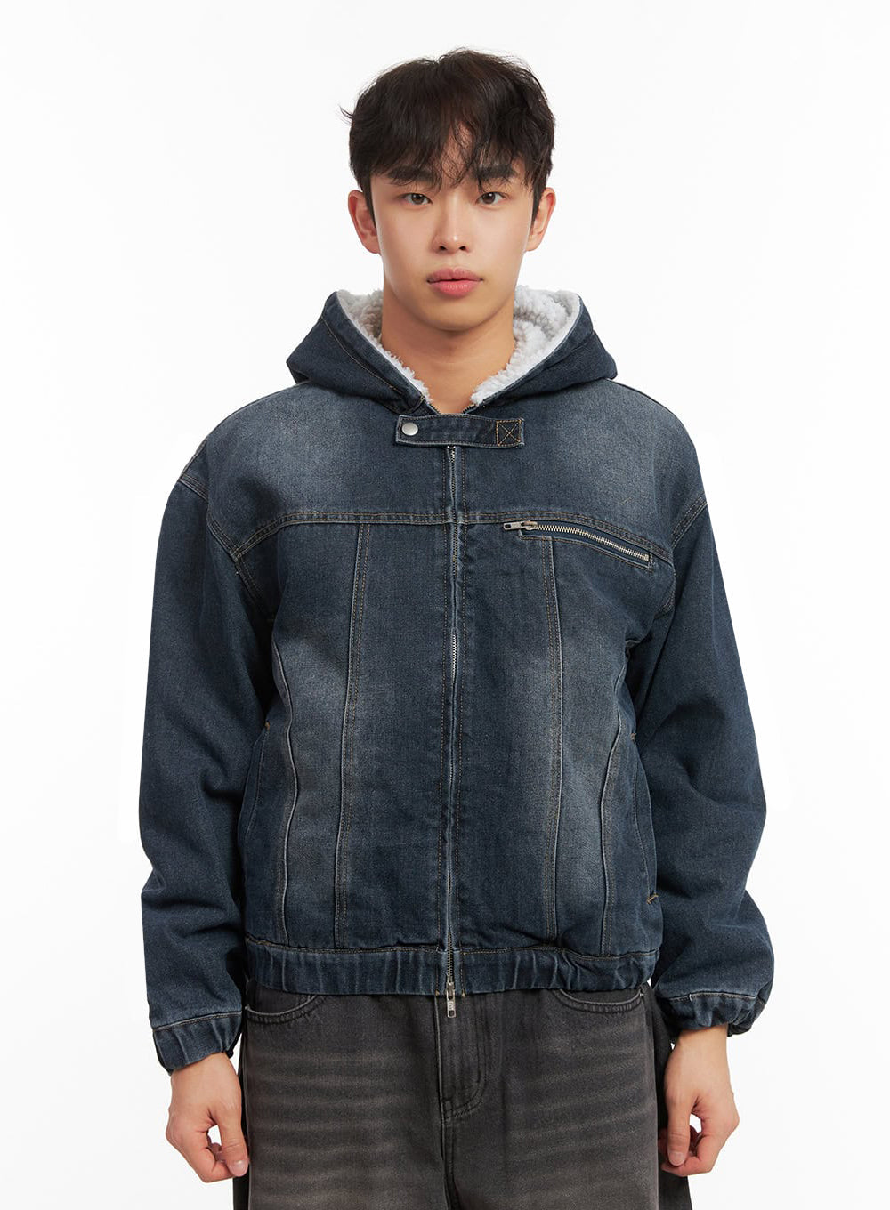Men's Warm Hooded Zip-Up Denim Jacket ID431