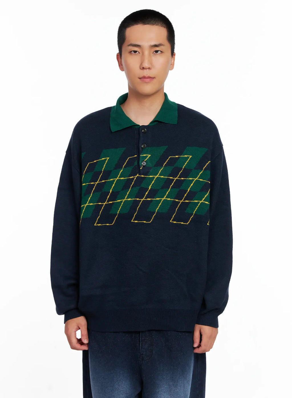 Men's Argyle Henley Knit IS510