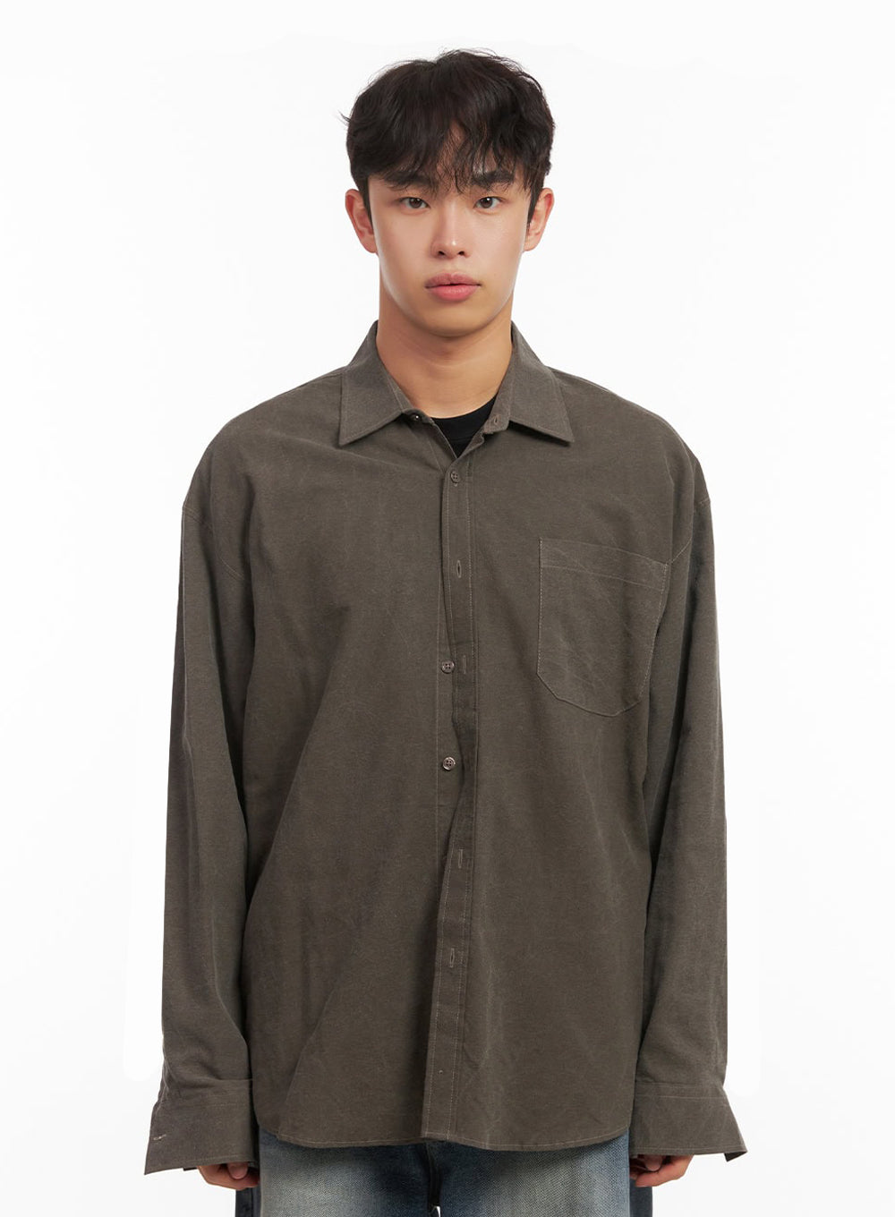 Men's Washed Oversized Collar Shirt ID427