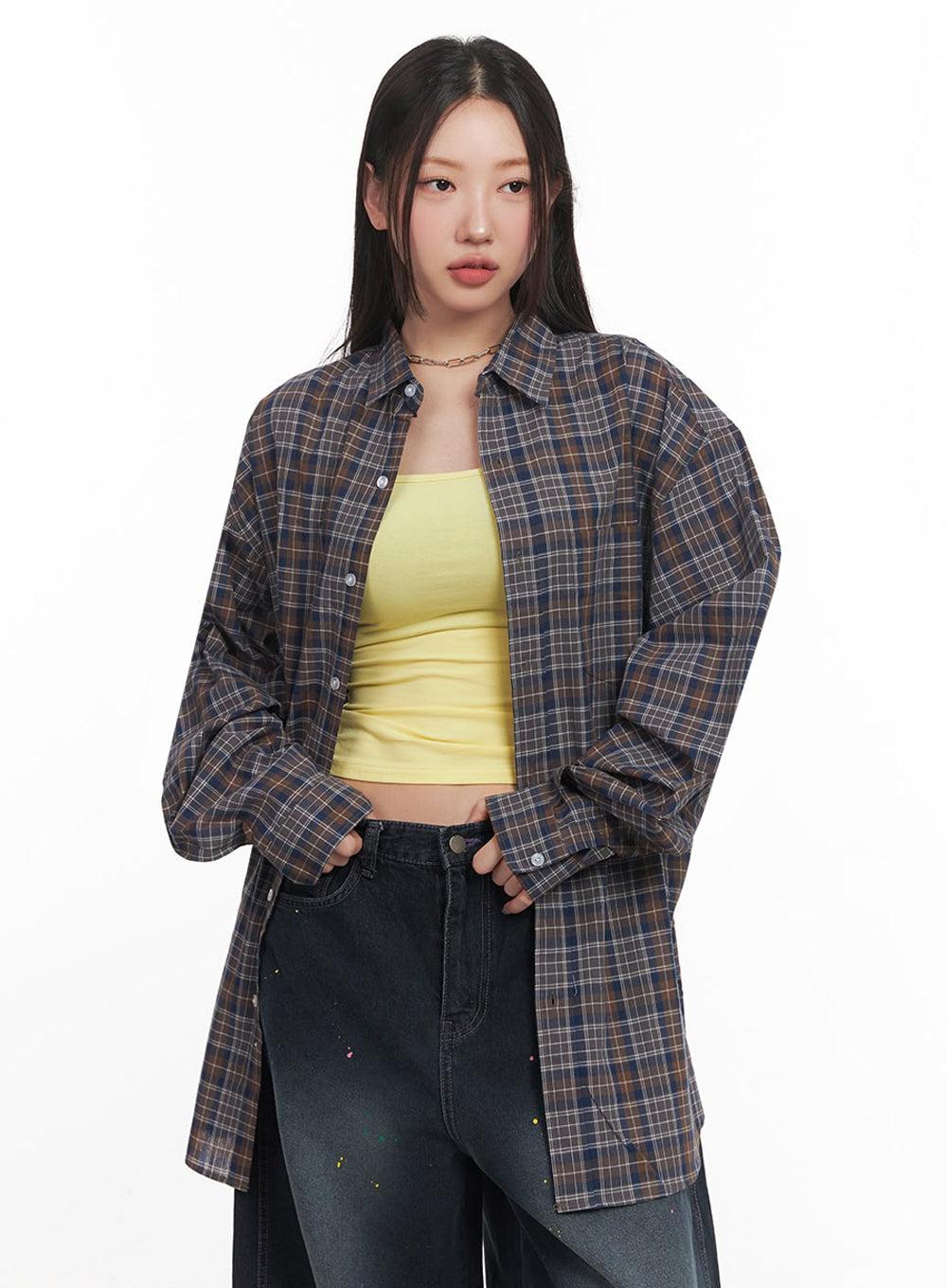 Checkered Oversize Collared T-Shirt IM525