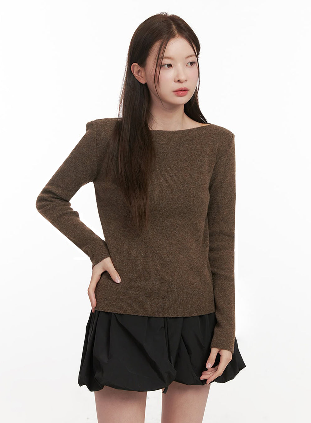 Elegant Boat-Neck Knit Sweater IJ530
