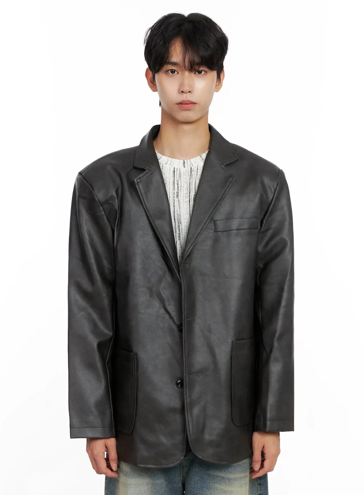 Men's Faux Leather Blazer Jacket IO516