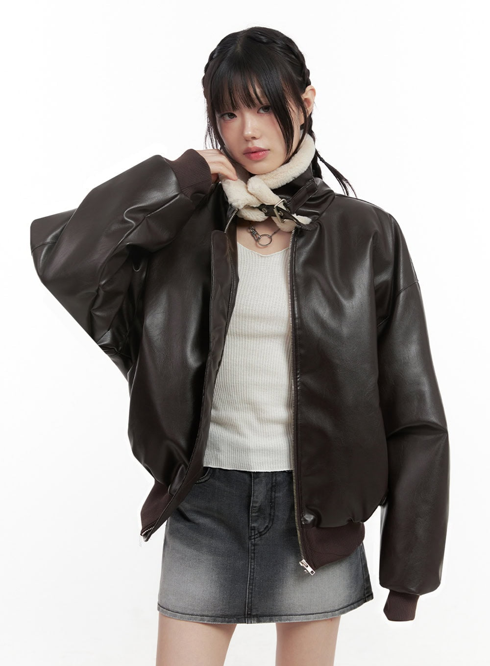 Urban Zip-Up Faux Leather Jacket IN427