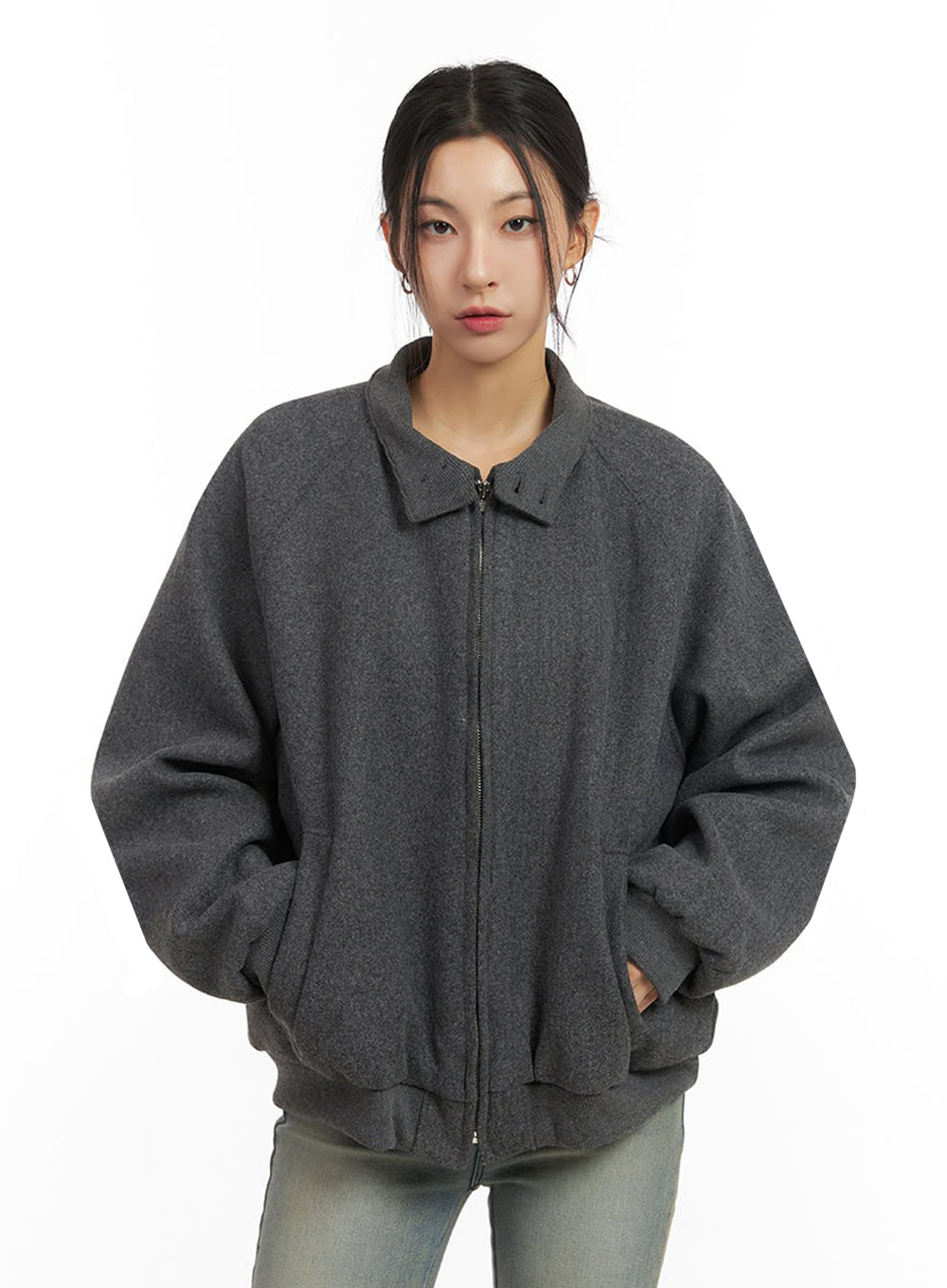 Trendy Oversized Zip-Up Jacket IJ503