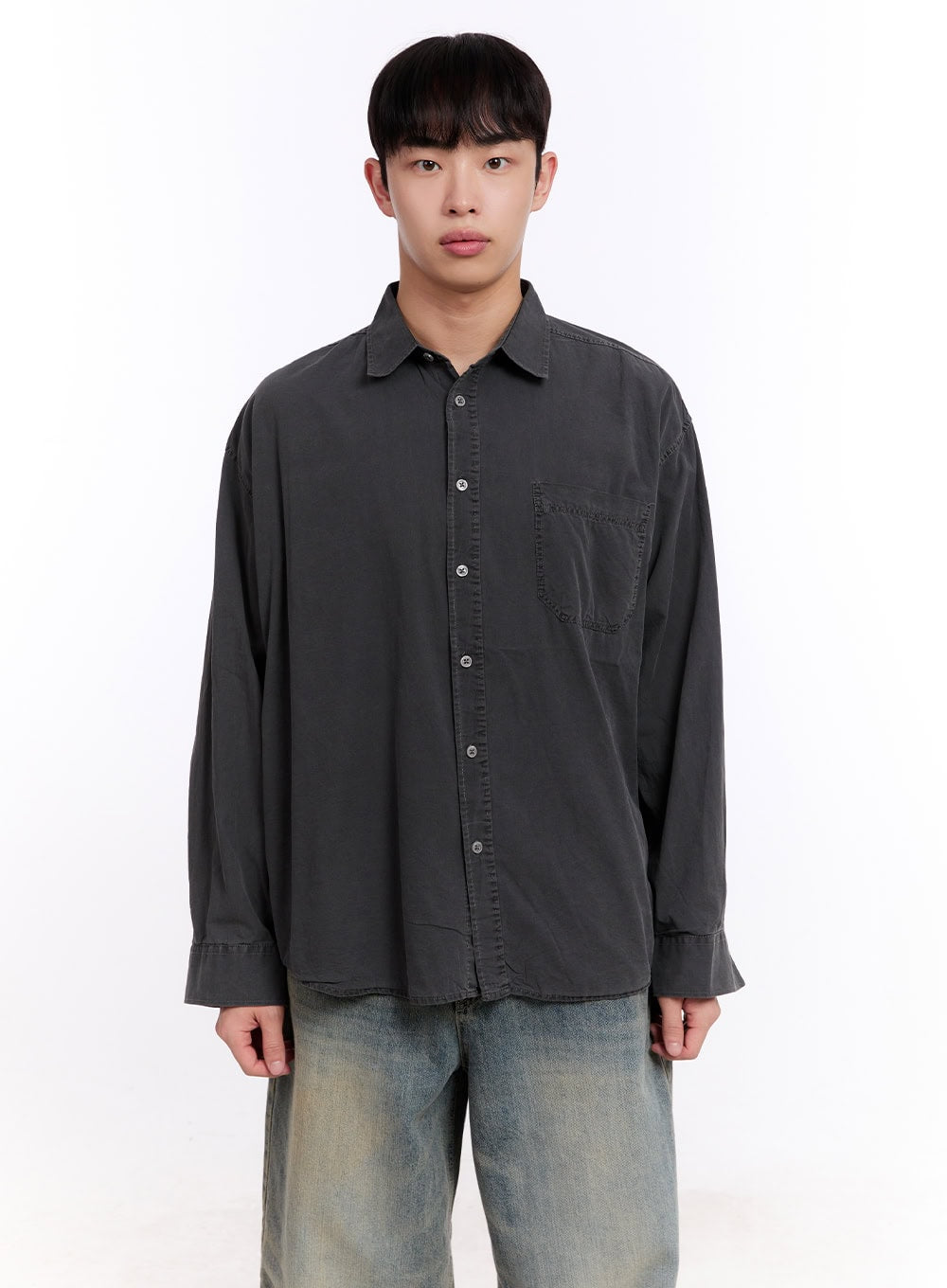 Men's Loose-Fit Long Sleeve Collared Shirt IM512