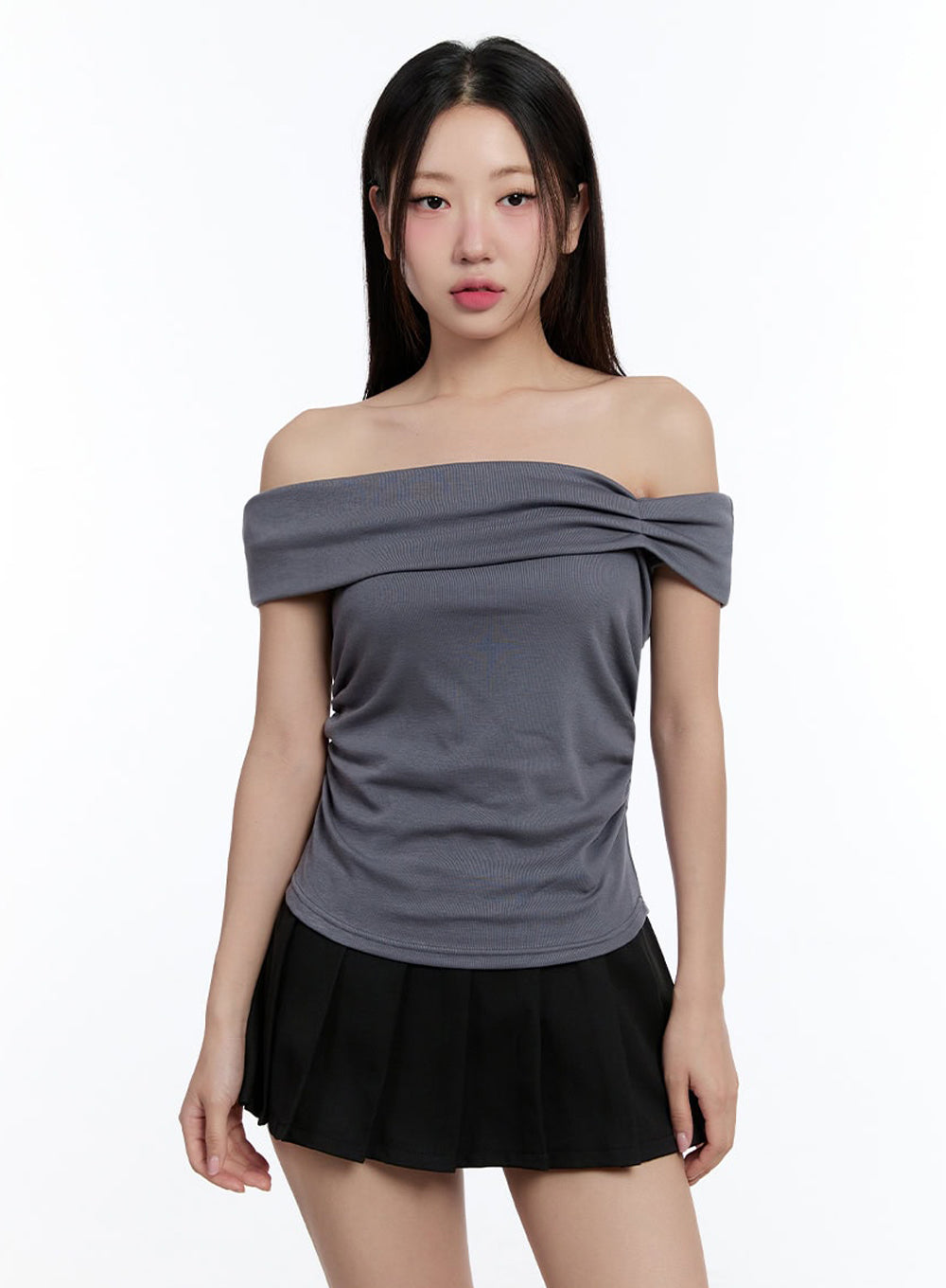 Ribbon Shirred Off-Shoulder Top IU503