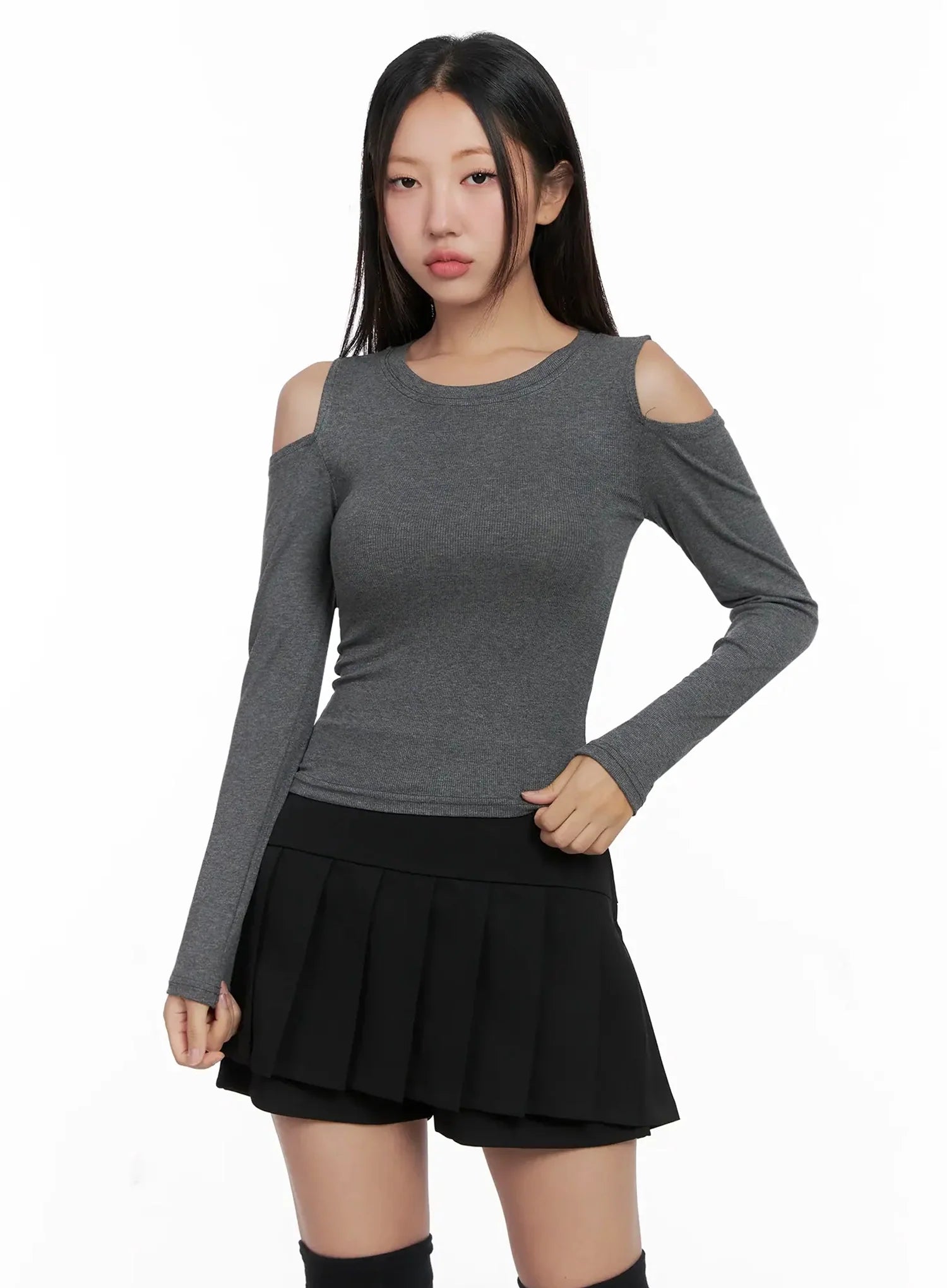 Cut-Out Ribbed Off-Shoulder Top IG527